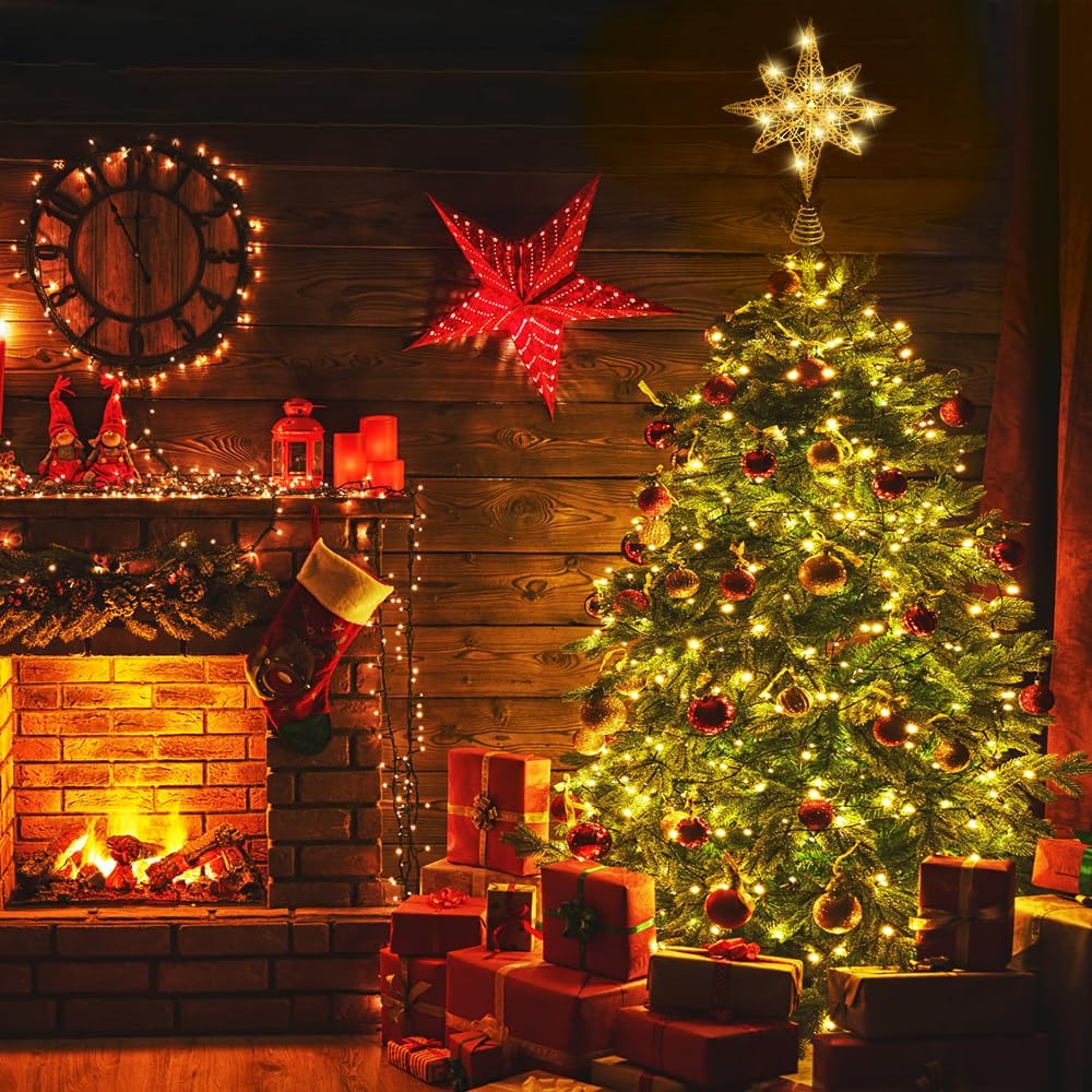 DULEFUN Decoración para árbol de Navidad iluminada de 13.5 pulgadas con 20 luces LED, adorno para árbol de Navidad para Año Nuevo, vacaciones,