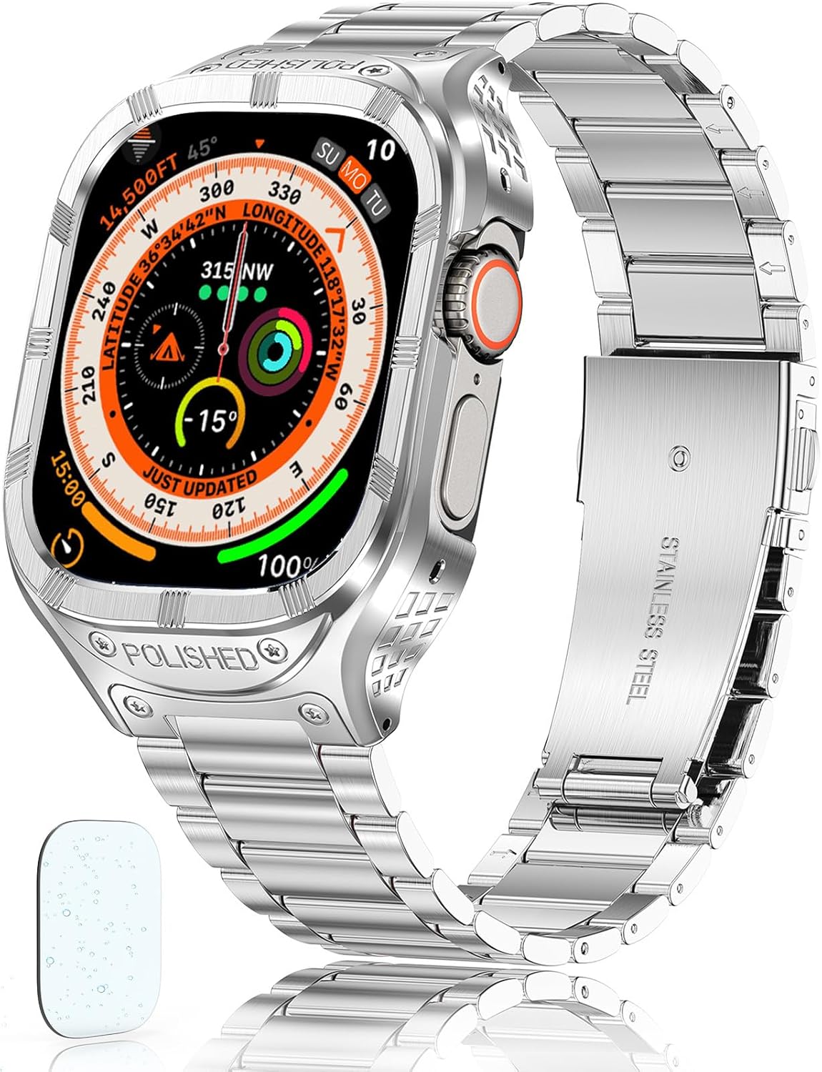 San Jeirie Funda y correa de acero inoxidable compatible con Apple Watch UltraUltra 2 Band de 1.929 in, funda resistente para Apple Watch Ultra 12