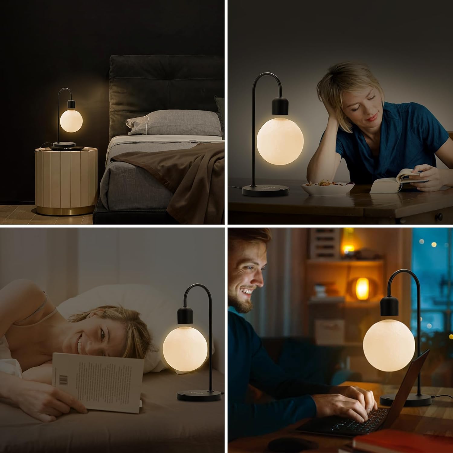 Lámpara de luna flotante, bombilla LED magnética de escritorio con bola de levitación LED y cargador de teléfono inalámbrico, decoración de oficina