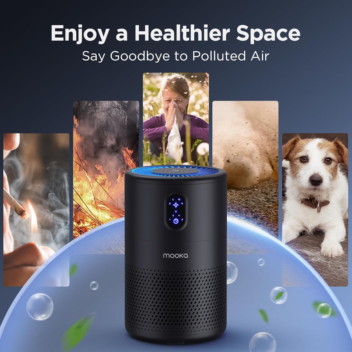 MOOKA Purificadores de aire para el hogar, habitación grande de hasta 1076 pies cuadrados, limpiador de filtro de aire H13 True HEPA, eliminador de