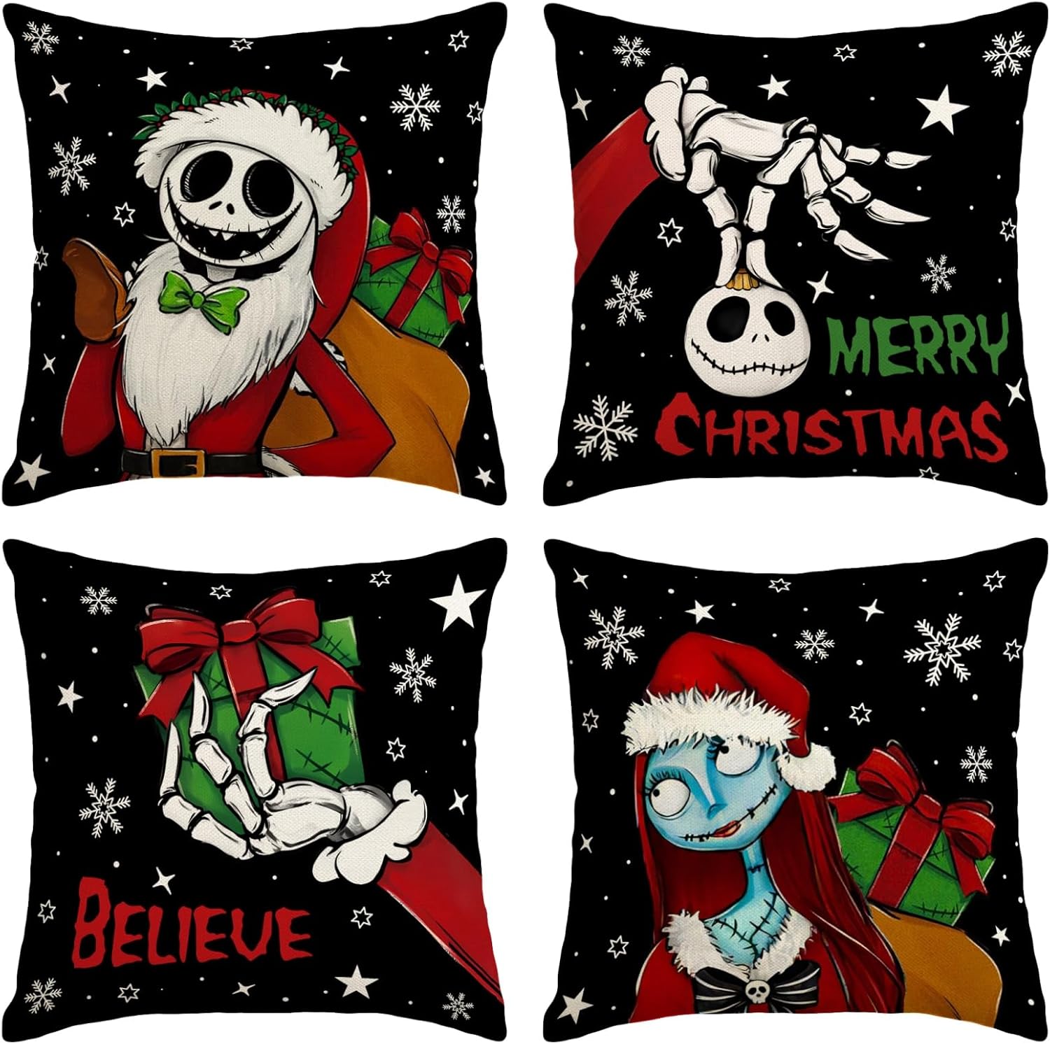 Funda de almohada de Navidad de El extraño mundo de Jack y Sally, decoración navideña para el hogar, fiesta, sofá, dormitorio