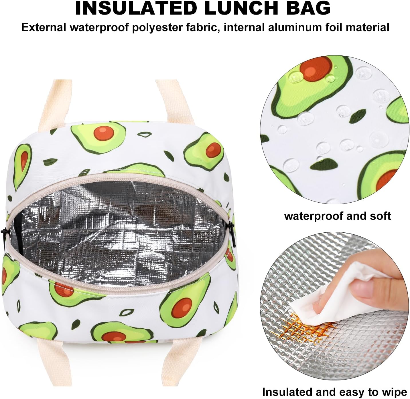 Lonchera aislada con aguacate para mujeres, lonchera reutilizable para el trabajo, escuela, picnic, viajes