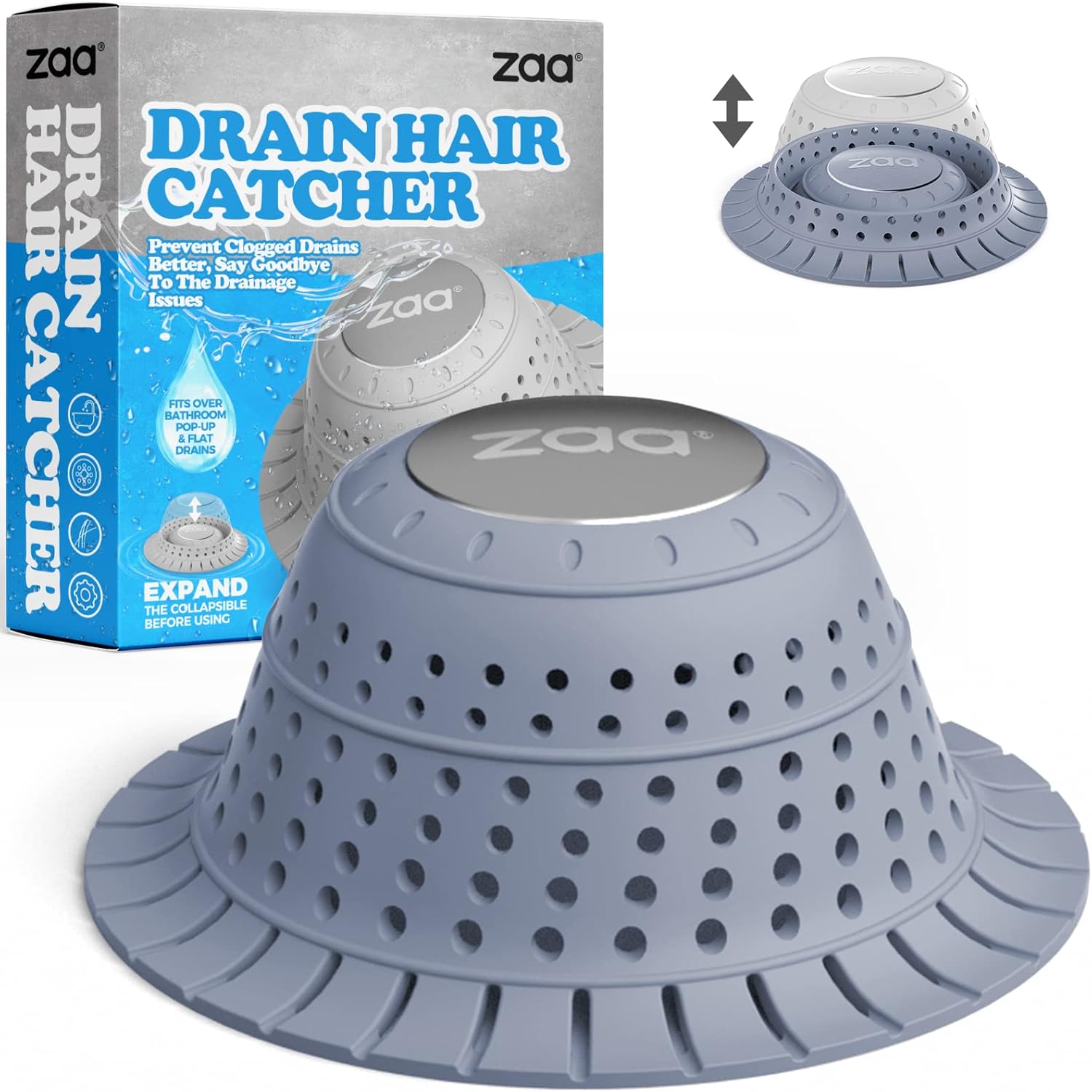Recogedor de pelo de drenaje de bañera, 1 paquete de protector de drenaje plegable de silicona para desagües emergentes y regulares de ducha,