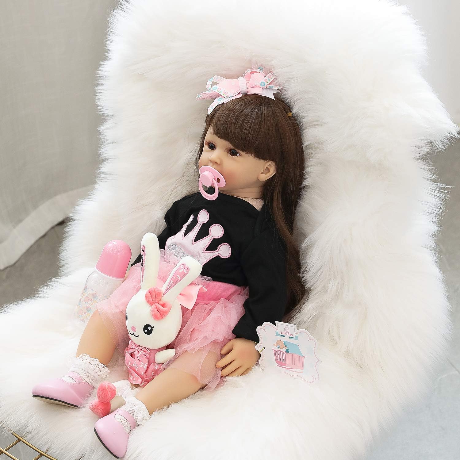 Anano Muñecas Reborn de 24 pulgadas, 23.6 in, encantadoras muñecas Reborn de bebé Life Like Baby Doll de vinilo de tela de silicona, cuerpo de pelo