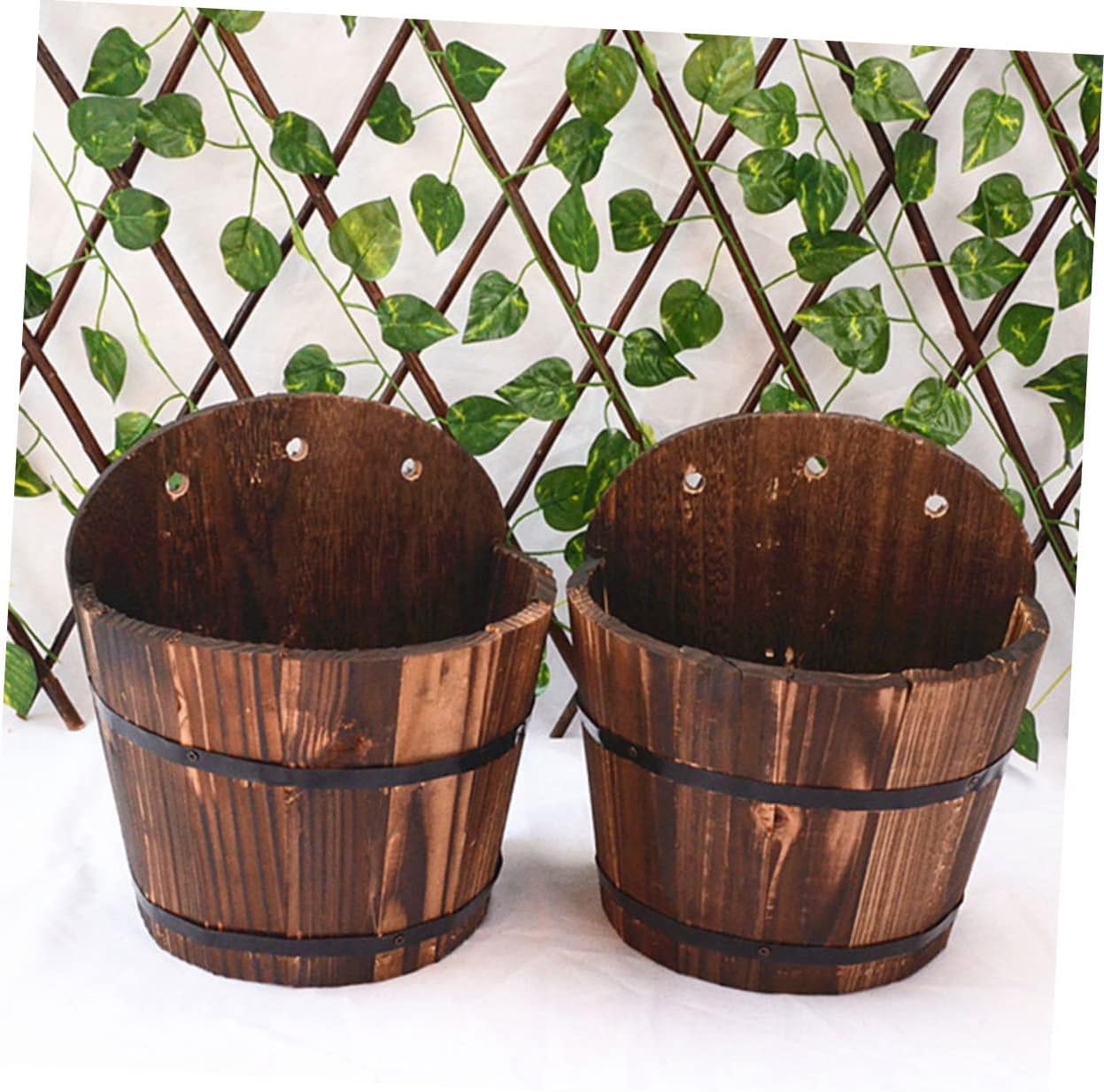 KONTONTY Macetero de madera sintética para decoración del hogar, maceta rústica, maceta colgante de pared, maceta retro para interiores, maceta