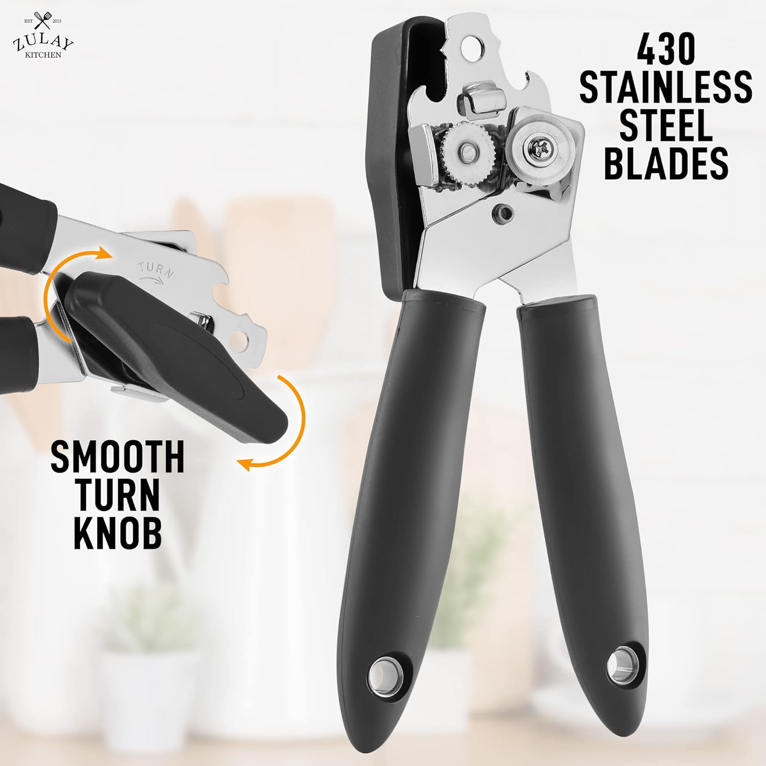 Zulay Kitchen Abrelatas de mano  Abrelatas manual duradero cuchillas de acero inoxidable de corte de borde liso  Abrelatas manual de servicio pesado
