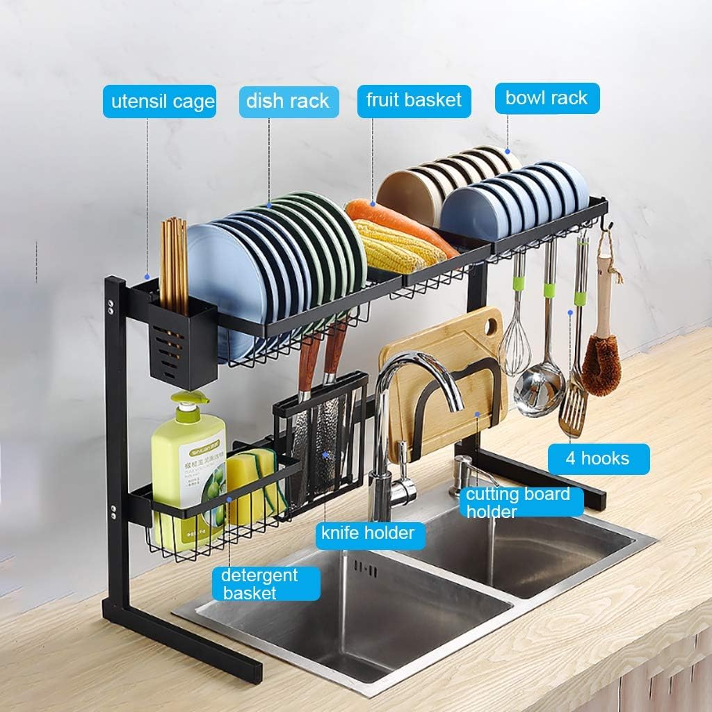Escurridor de platos sobre el fregadero, estante escurridor para suministros de cocina, organizador de mostrador de almacenamiento, soporte para