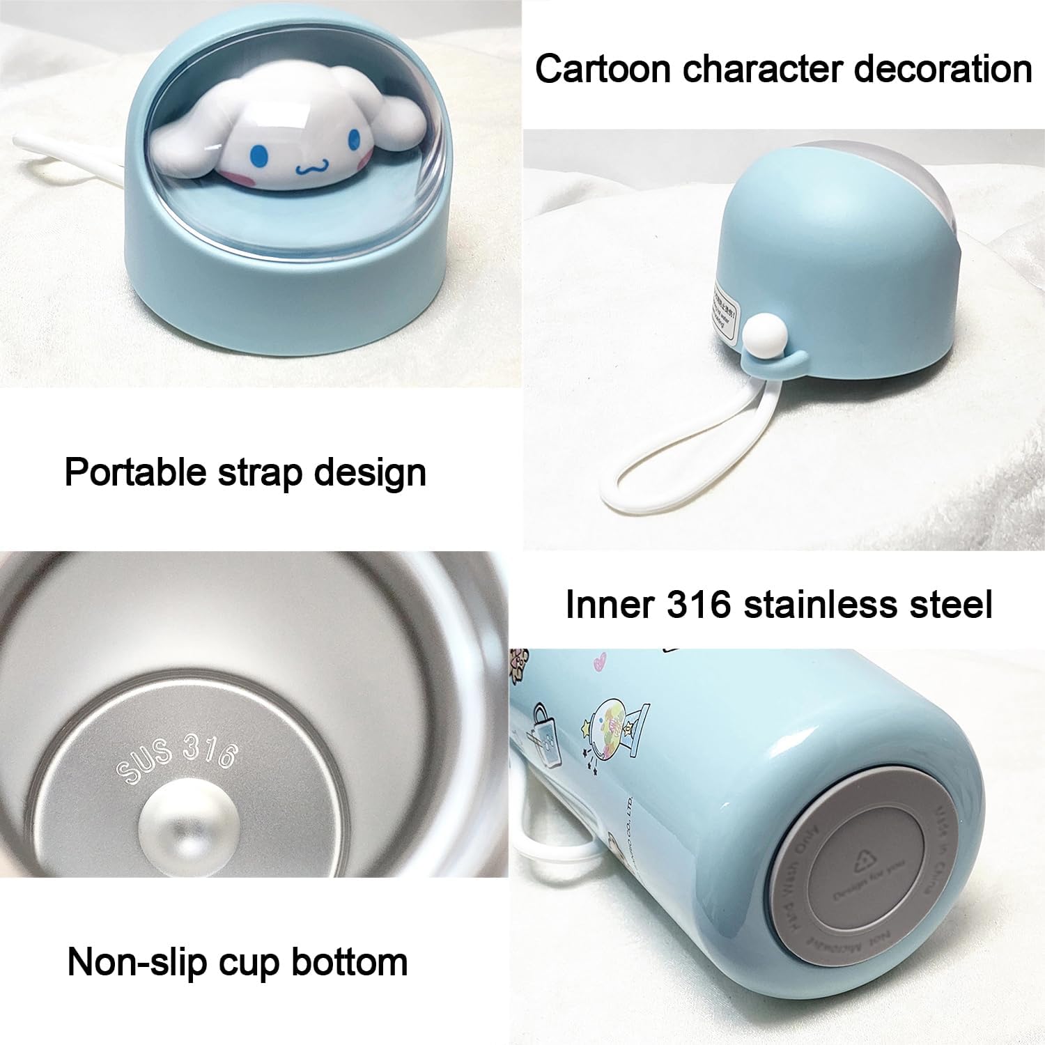 Taza térmica de viaje reutilizable, de acero inoxidable, adorable botella aislada, bebidas calientes o frías