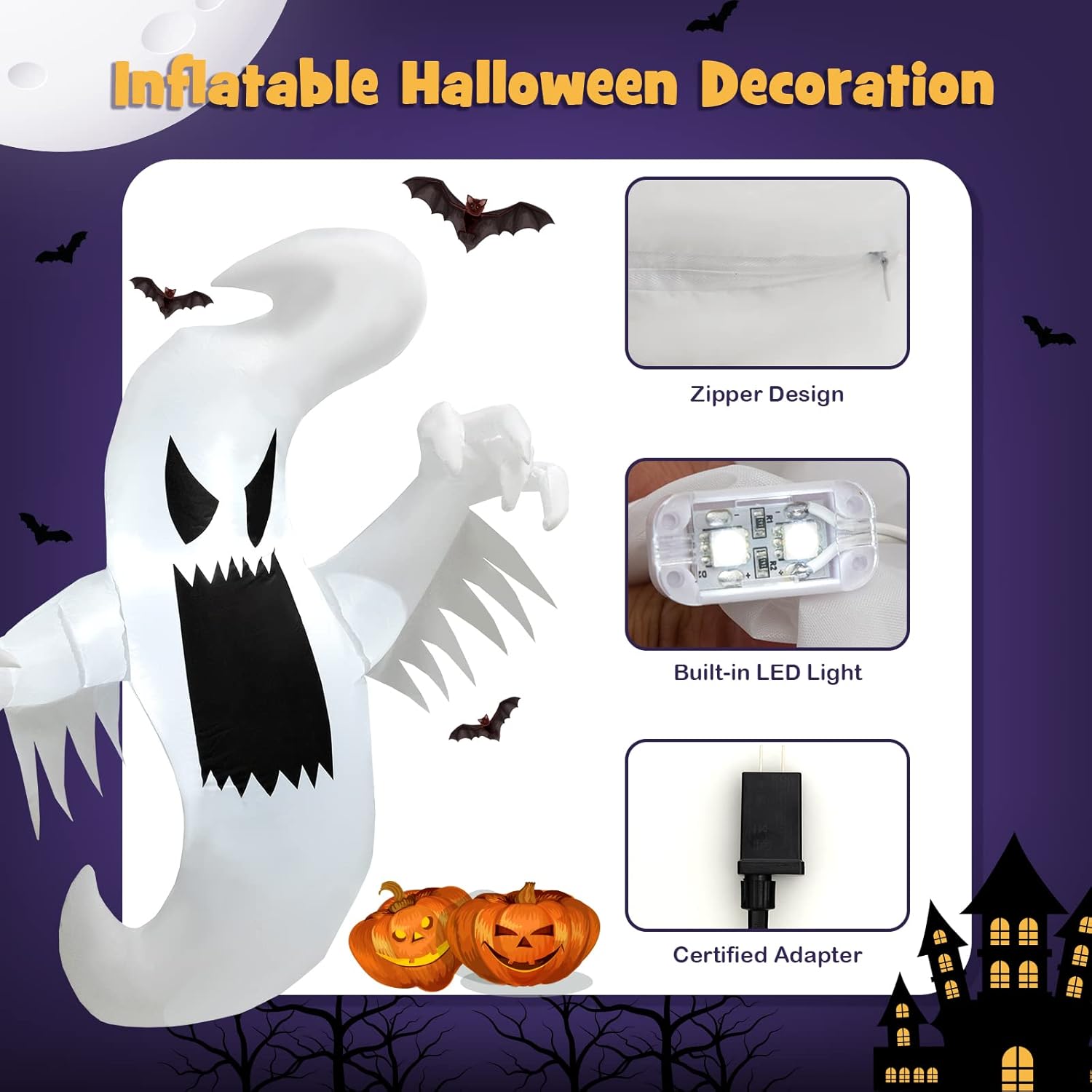 Tangkula Fantasma inflable de Halloween de 5 pies, decoración colgante inflable con 2 luces LED integradas y potente soplador, decoración de fiesta