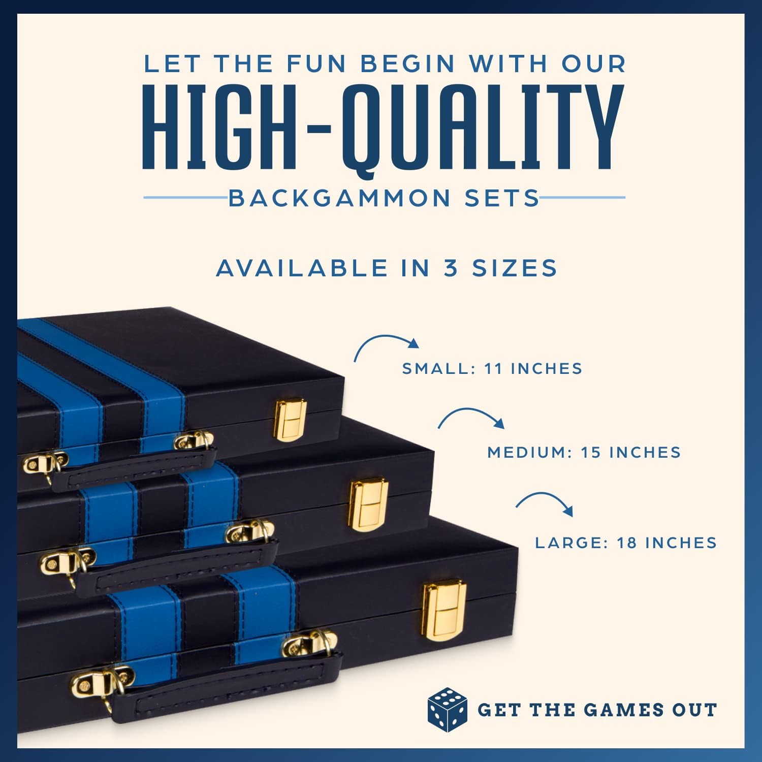 Juego de mesa de Backgammon con estuche, disponible en tamaños pequeños, medianos y grandes de Get the Games Out, S