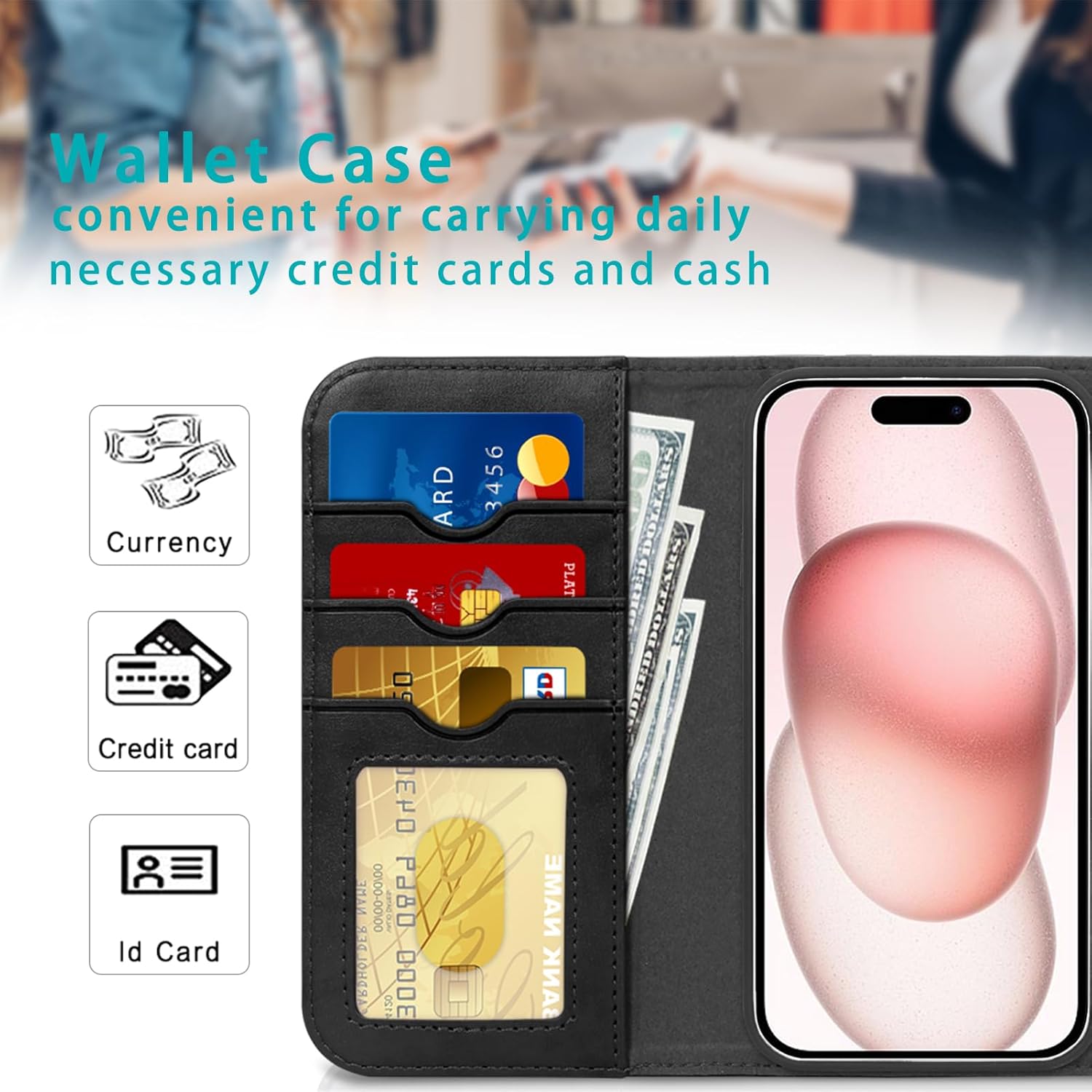 FYY Funda compatible con iPhone 15 6.1, compatible con carga Magsafe Funda magnética desmontable 2 en 1 con tarjetero y funda protectora para iPhone