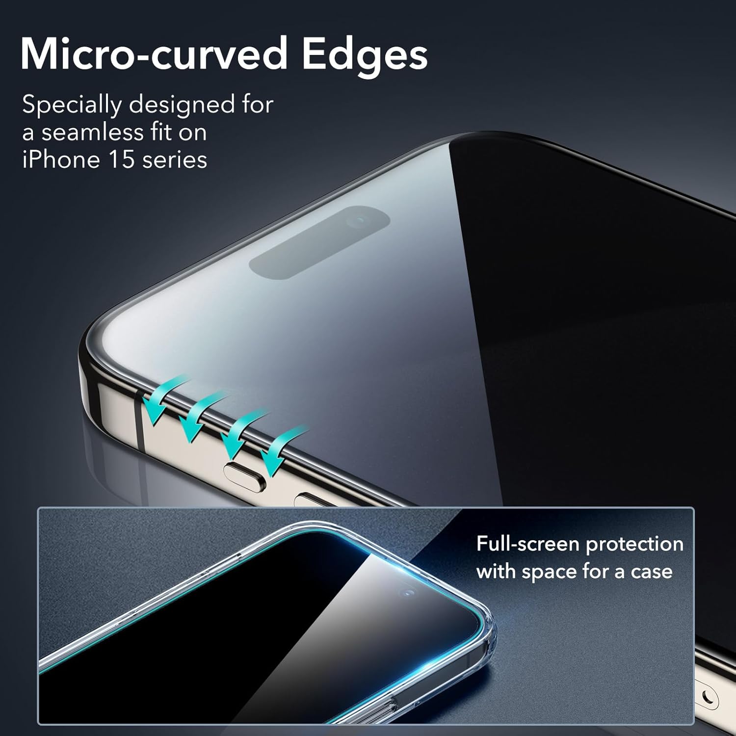 ESR Paquete de 3+2 protectores de pantalla de privacidad para iPhone 15 Pro, protector de pantalla de privacidad de vidrio templado antiespía,