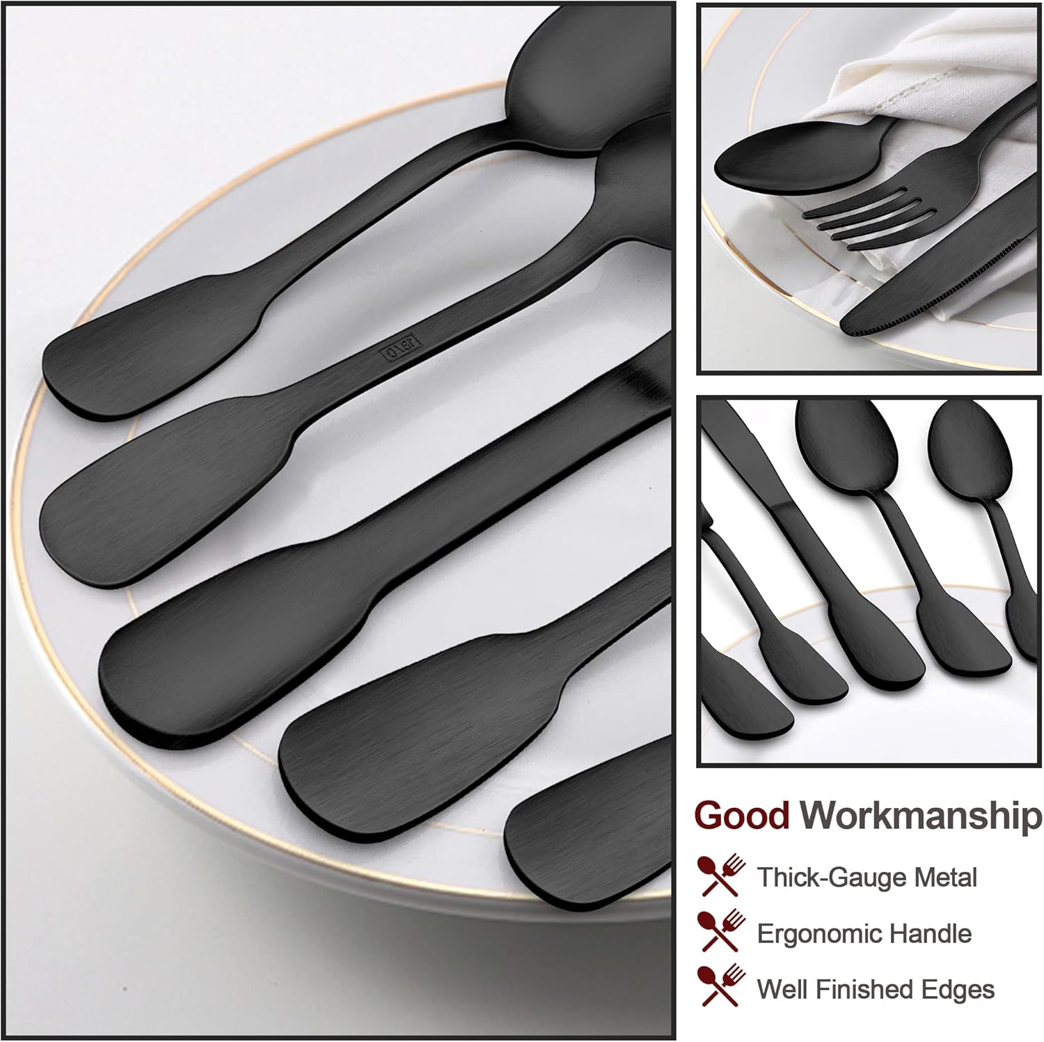 E-far – Juego de cubiertos de acero inoxidable de 40 piezas para 8 piezas con mango de diseño, vajilla de metal moderno para cocina, restaurante,