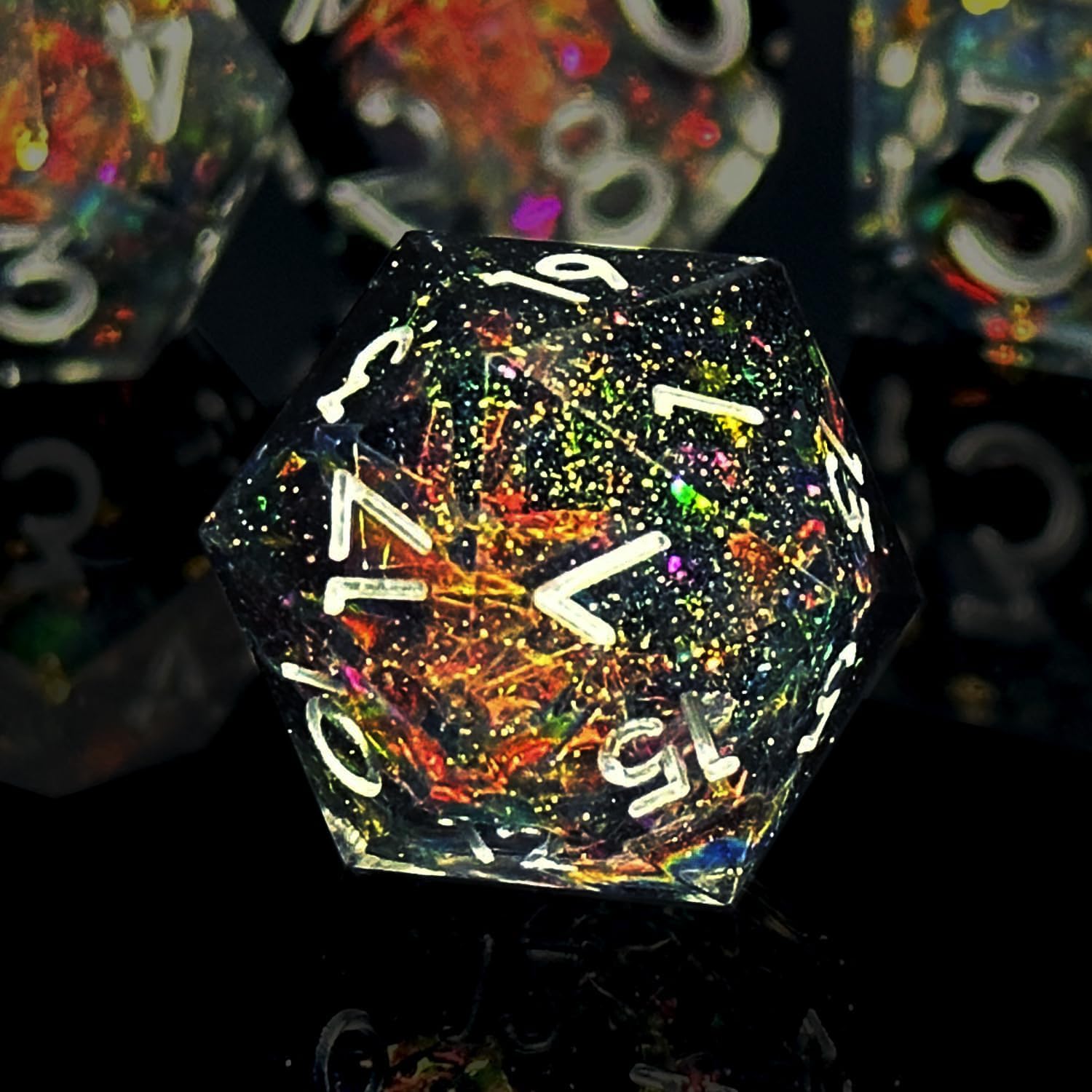 HAOMEJA D&D – Juego de dados de resina para juegos de rol de borde afilado, 7 piezas, con bolsa de dados de ojo de dragón, dados poliédricos de