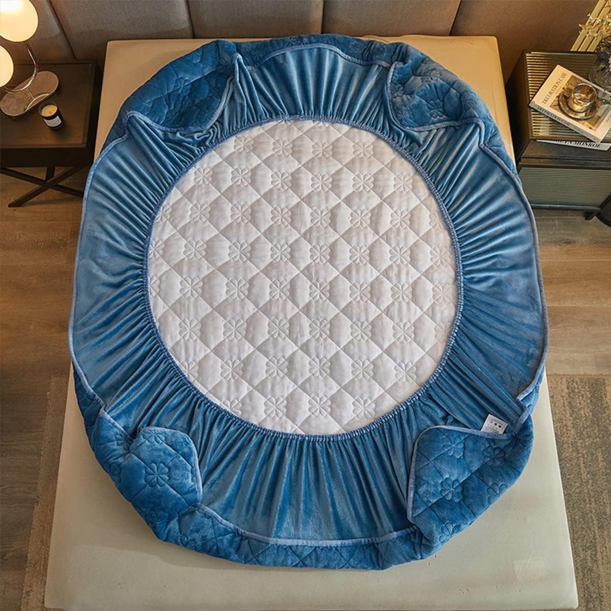 Sábana bajera acolchada para cama, protector de colchón de terciopelo, tamaño King, Queen, matrimonial, individual con bolsillo profundo de hasta 12