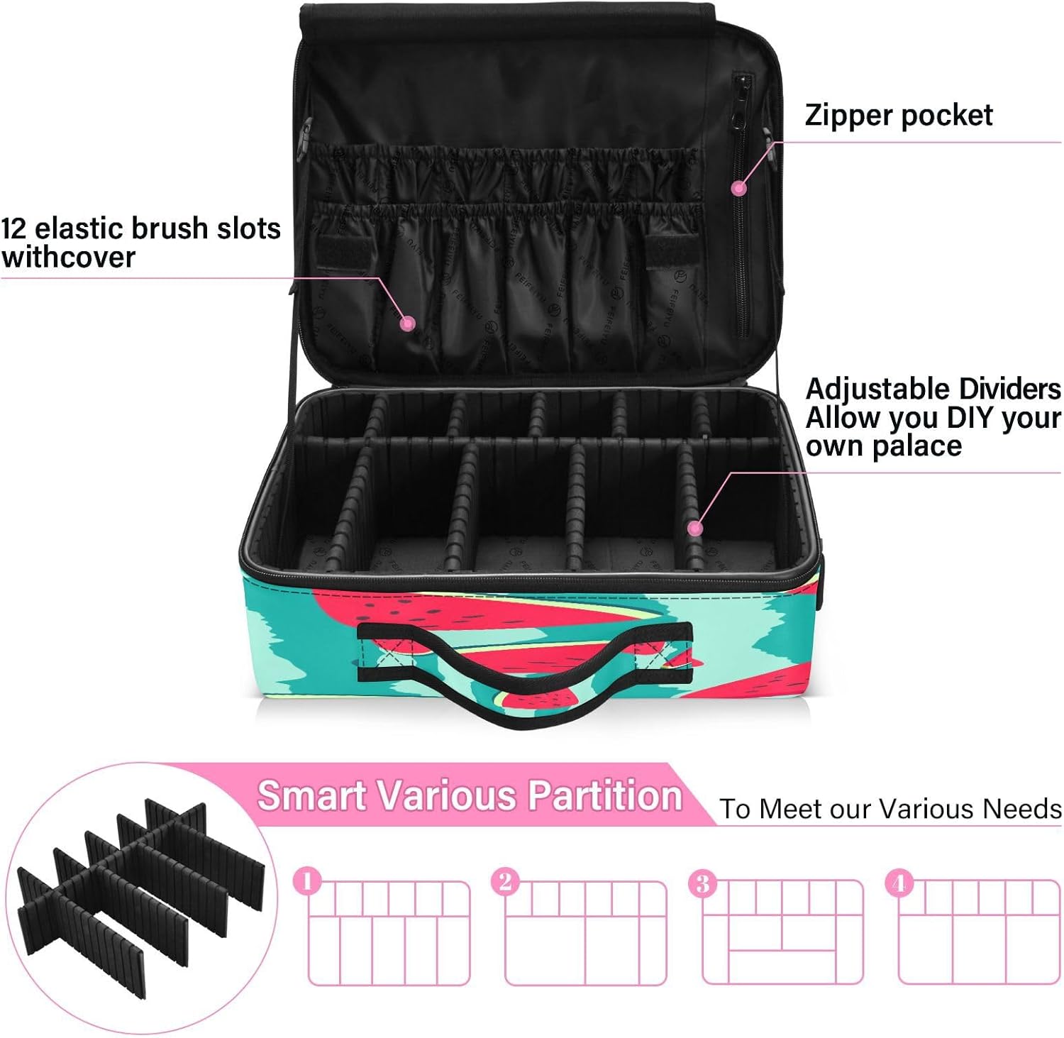 Pink Red Watermelons Fruit premium everything cosmetic bag bag toiletry travel large make up bag makeup bag women bolso para maquillaje for women
