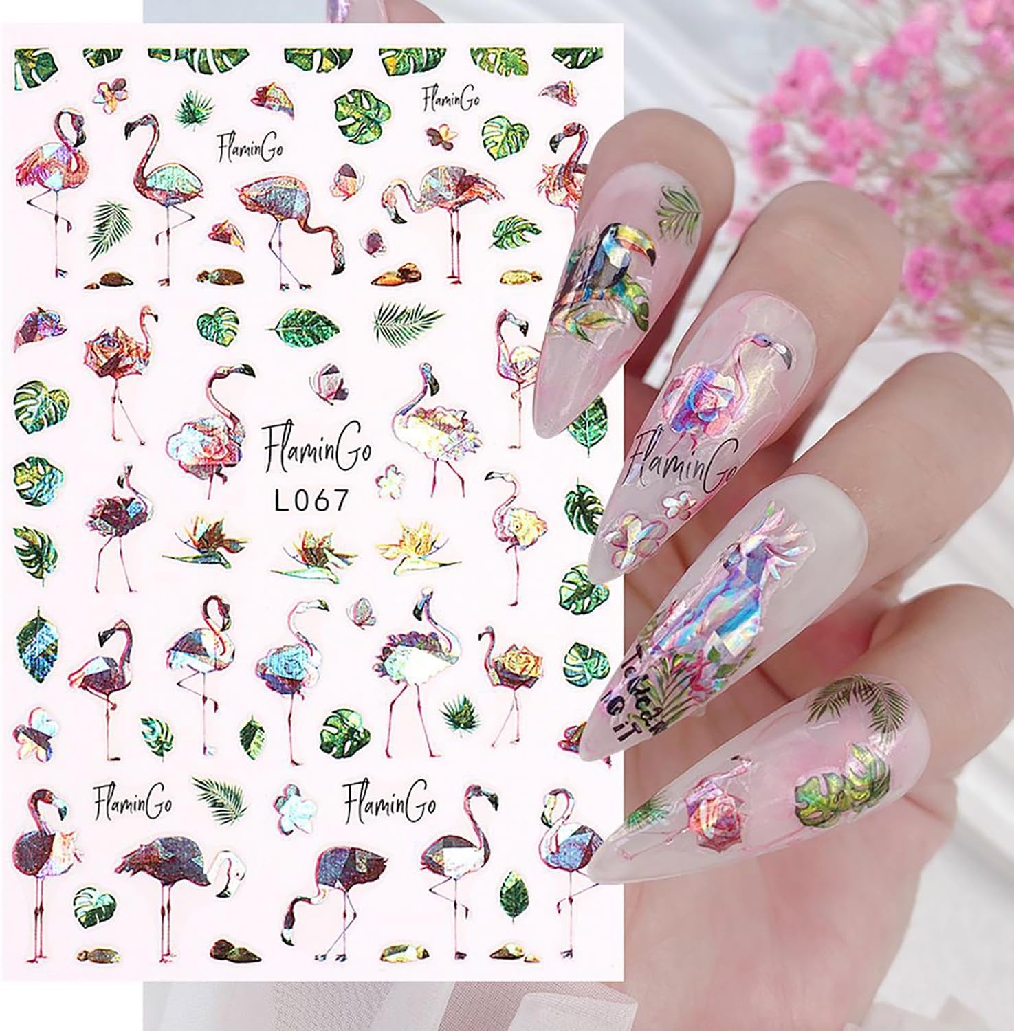 8 hojas de calcomanías de arte de uñas de flores de animales, calcomanías autoadhesivas 3D de mariposas, pavo real, suministros de arte de uñas,