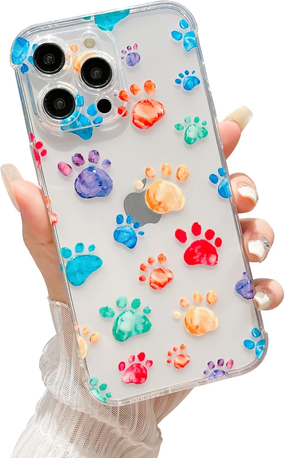 Compatible con iPhone 12 Pro, funda transparente y colorida con patrón de pata de cachorro para mujeres y niñas, cámara delgada suave y protección