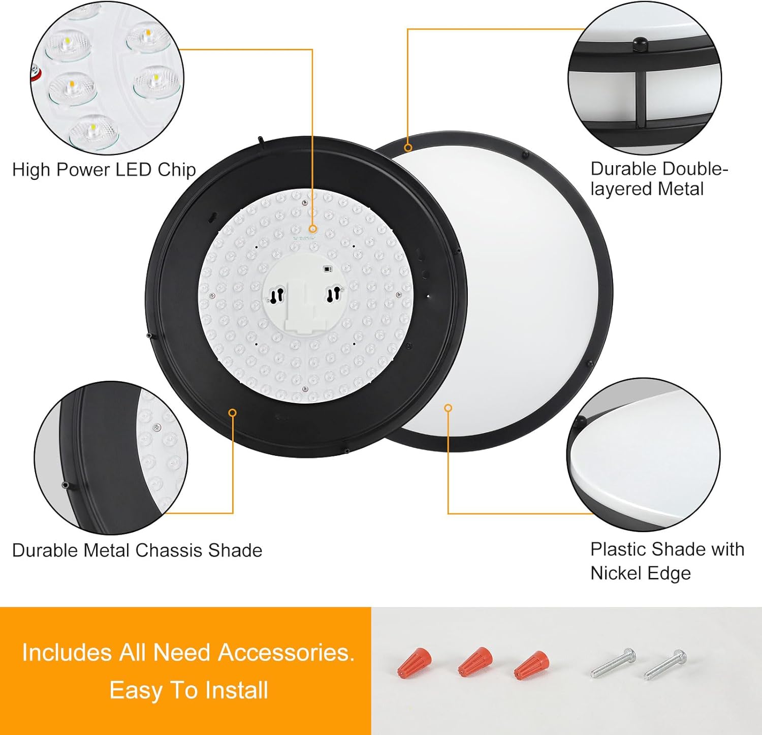 DLLT – Lámpara de techo LED moderna de 48 W con control remoto, 18 pulgadas, regulable, color negro, redondo, para dormitorio, cocina, pasillo, modo