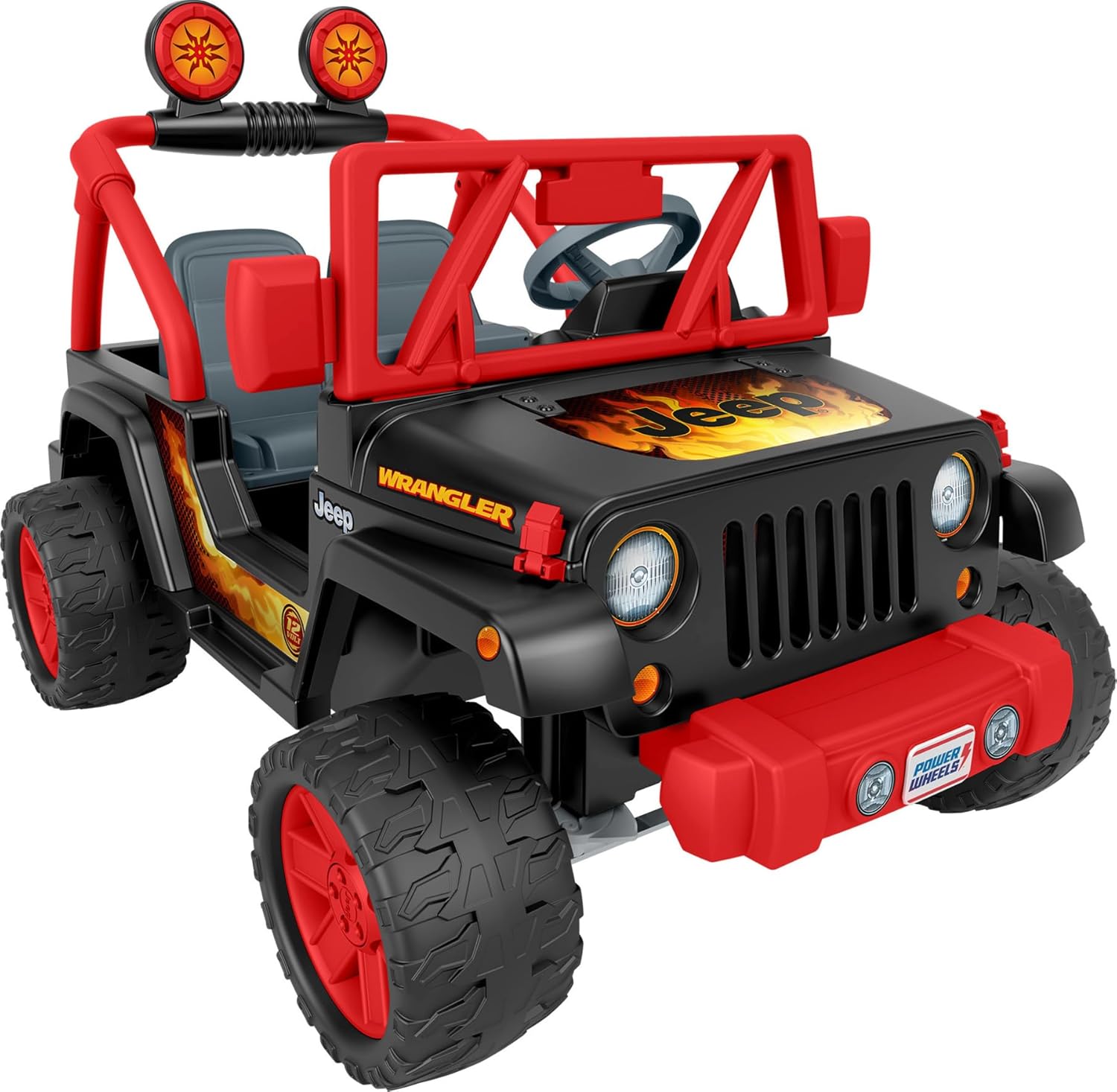 Power Wheels – Juguete montable Jeep Wrangler Tough Talking con sonidos y micrófono, juguete preescolar, tracción multiterreno, 2 asientos, negro y