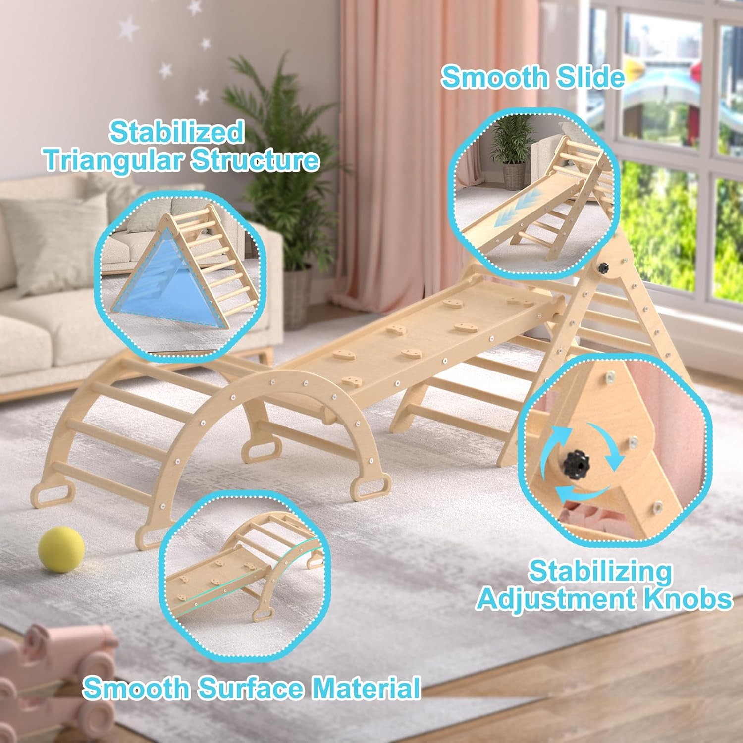 XJD Juego de triángulos Pikler 7 en 1, juguetes de escalada plegables para niños pequeños, parque infantil interior para niños de 1 a 6 años, con