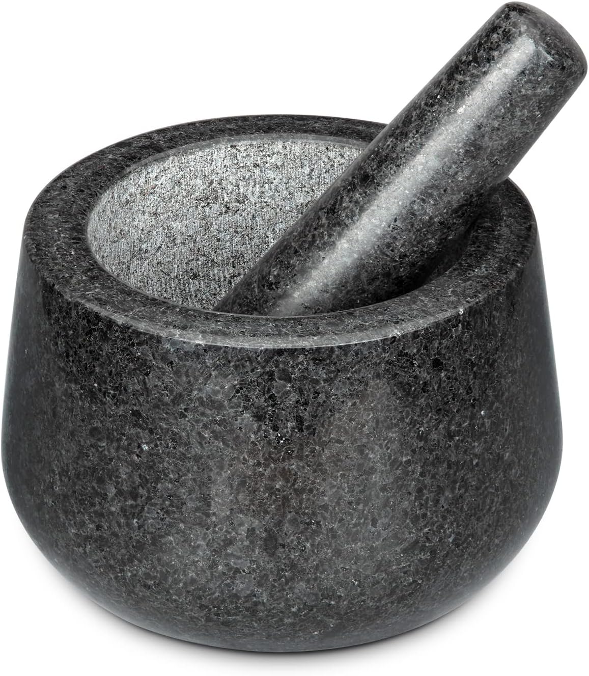 Juego de mortero y mortero de granito natural resistente, mortero de granito pulido de 4 tazas de 7 pulgadas, molinillo de piedra sólida,