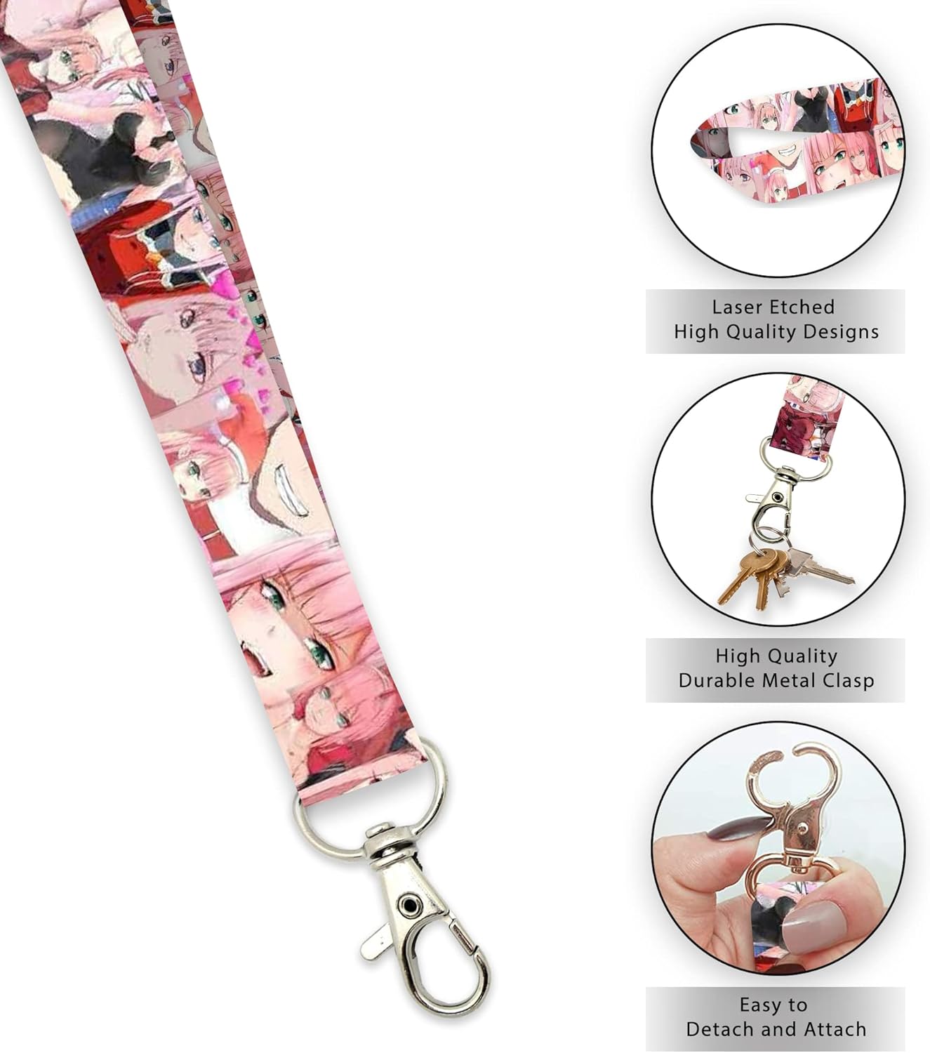 AkinaWay Zero Two Darling – Llavero con cordón, color rosa, Rosado