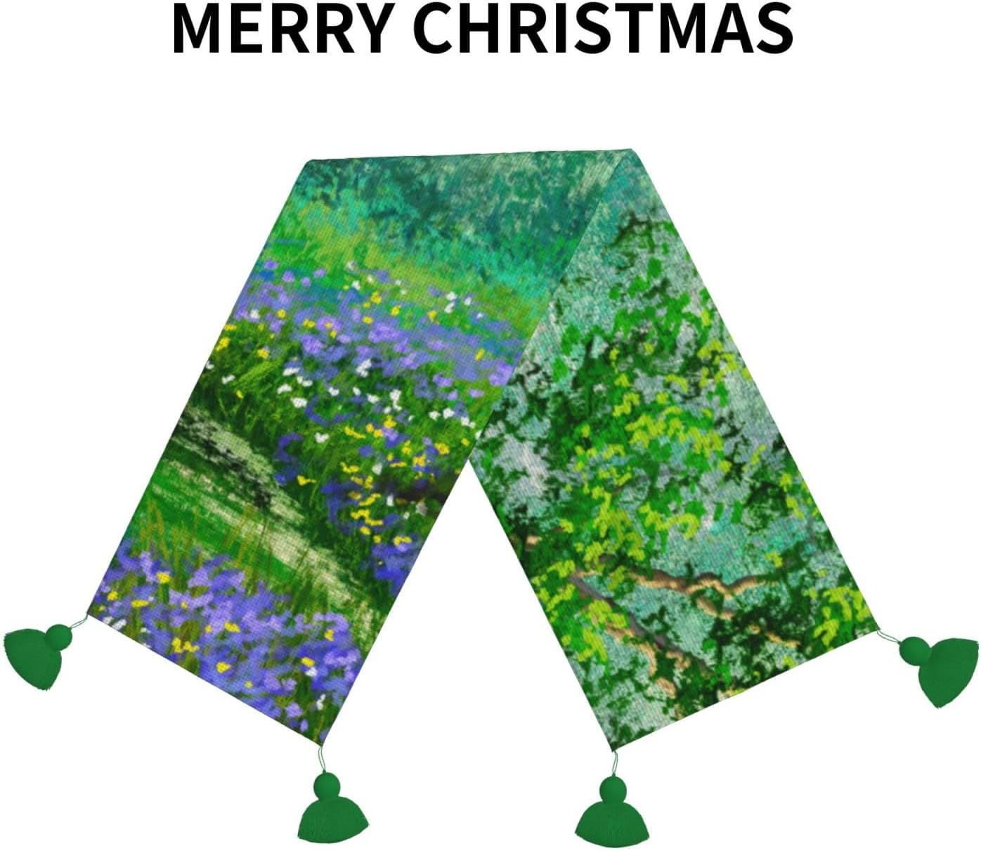Camino de mesa de Navidad con bosque de árbol verde, decoración de mesa de comedor, decoración de Navidad, decoración de interiores del hogar,