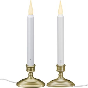 612 Vermont Velas LED eléctricas para ventana con sensor del anochecer al amanecer, llama parpadeante blanca cálida o encendido constante, adaptador 612 Vermont Velas LED eléctricas para ventana con sensor del anochecer al amanecer, llama parpadeante blanca cálida o encendido constante, adaptador