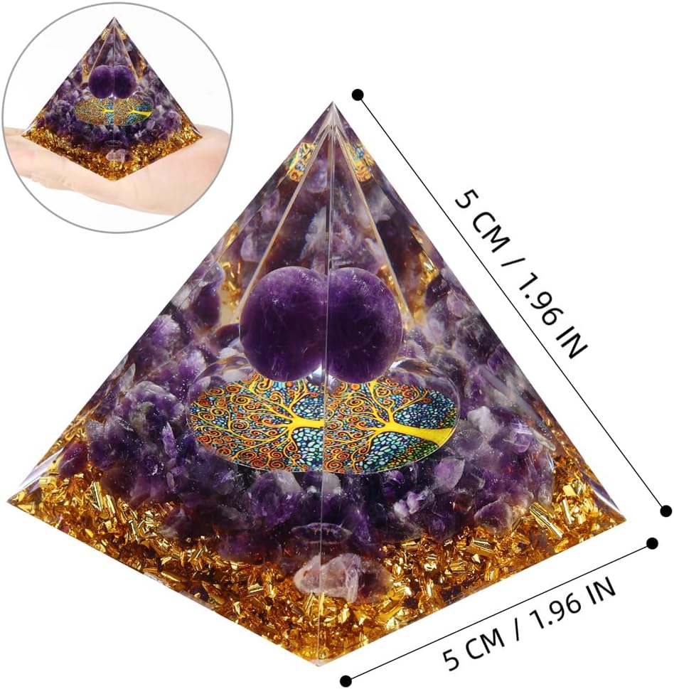 Pirámide de orgón para energía positiva, pirámides de cristal hechas a mano, bola de amatista, pirámides de cristal curativo para el estrés, reduce