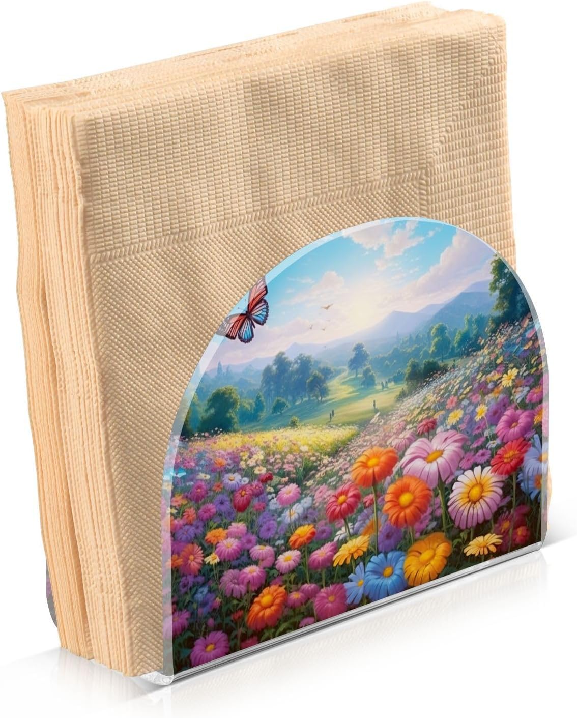Napkin Holder Spring Flowers Butterflies Napkin Holders for Tables, Clear Acrylic Napkin Holders Cocktail Napkin Holder for Kitchen Restaurant Bar