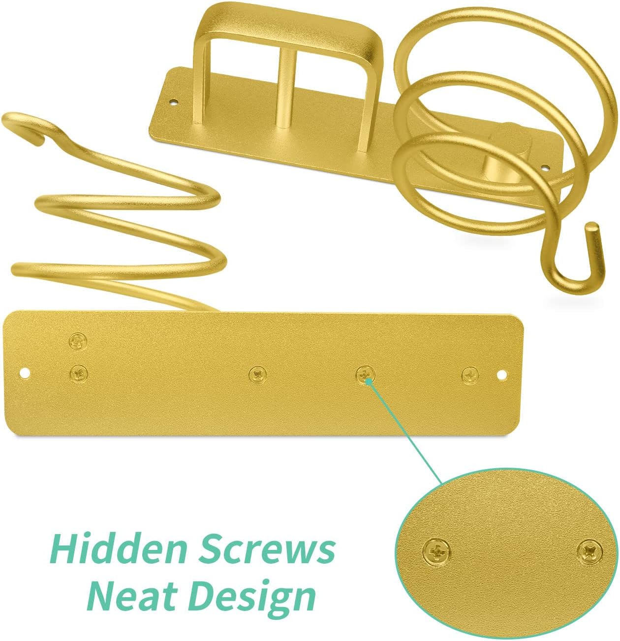 Soporte dorado para secador de pelo, soporte para secadora de pelo, montado en la pared, organizador de herramientas para el cuidado del cabello,