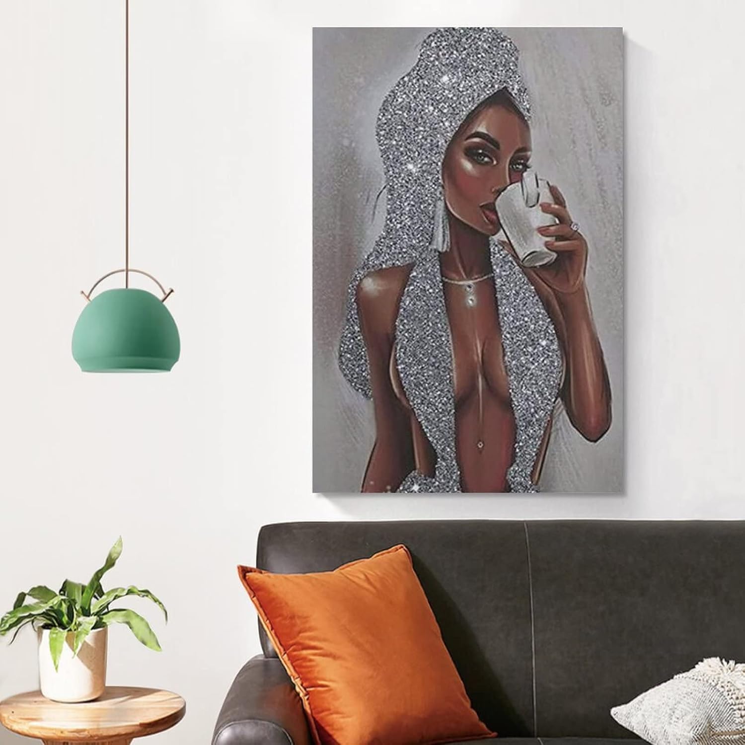 Pósteres afroamericanos con purpurina negra y plateada, arte de pared de niña negra, pósteres e impresiones artísticas de pared para sala de estar,