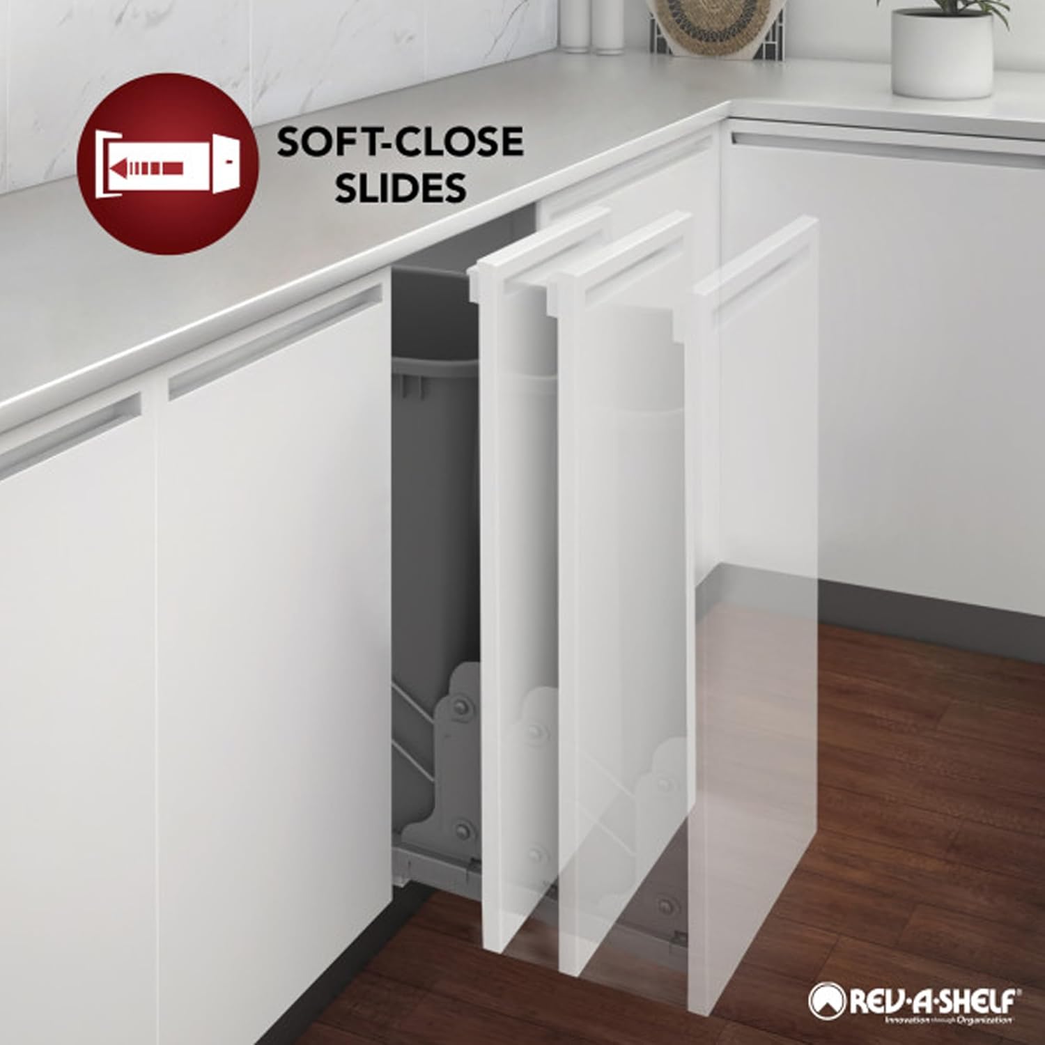 Rev-A-Shelf Bote de basura extraíble para armarios de cocina de altura completa de 50 cuartos de galón de 12.5 galones con toboganes de cierre suave
