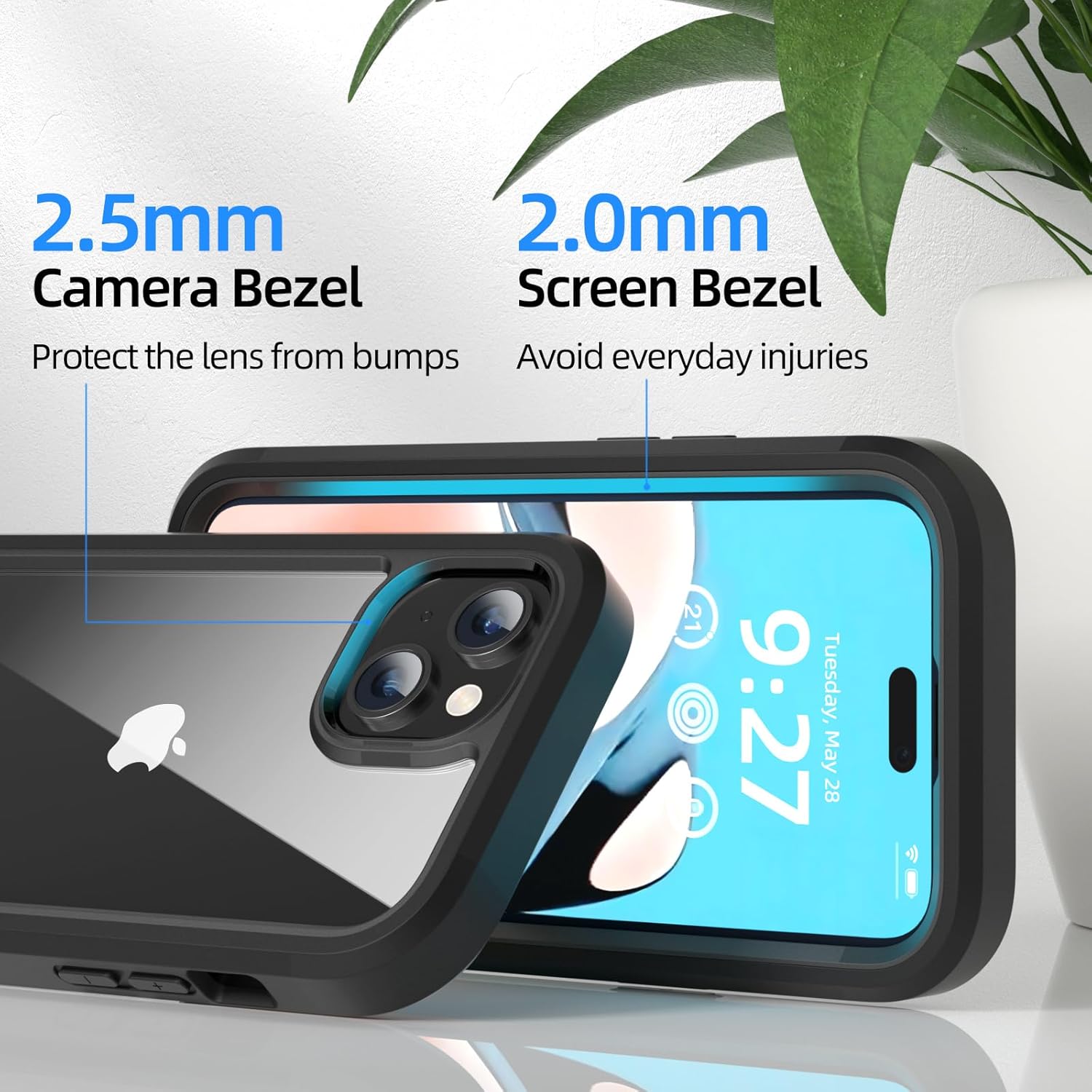 WXR Compatible con iPhone 15, parachoques de silicona suave y parte trasera de policarbonato duro transparente e interior de policarbonato duro,