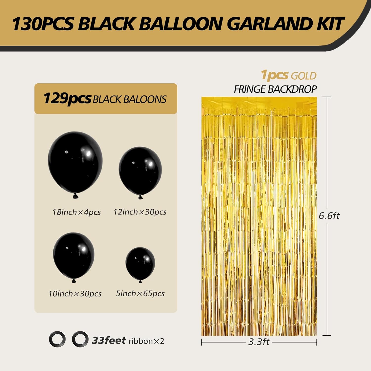 Kit de arco de guirnalda de globos negros de 18, 12, 10, 5 pulgadas, paquete de diferentes tamaños para cumpleaños, graduación, baby shower,