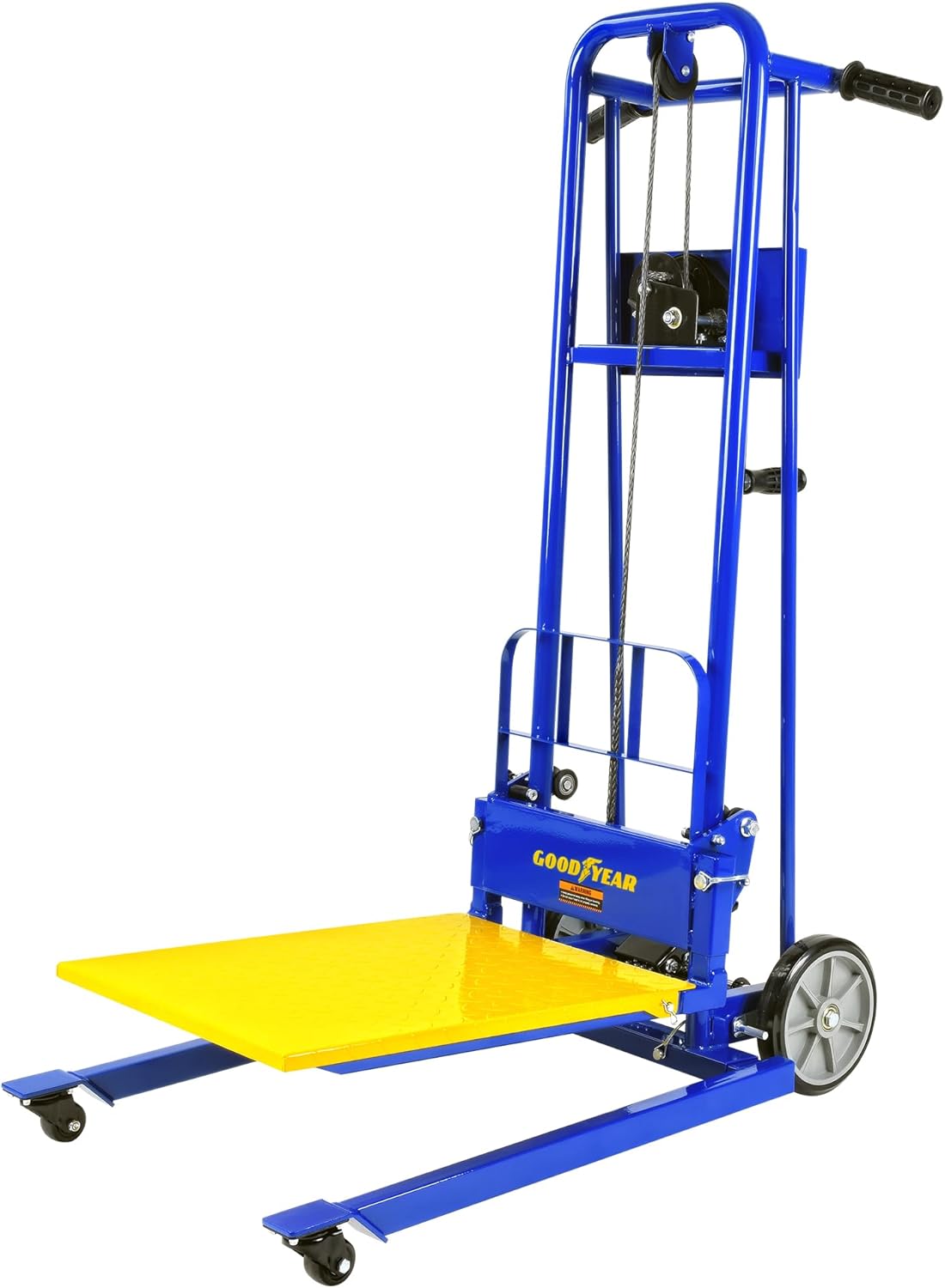 Goodyear Apilador de cabrestante de elevación de material, carretilla de paleta, 330 libras 40″ elevación máxima con ruedas de 8 pulgadas, ruedas