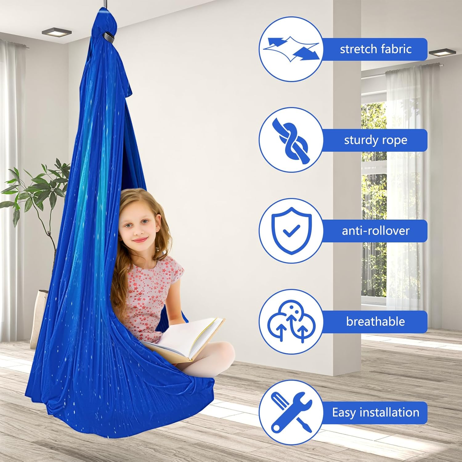 Columpio sensorial de doble capa para niños y adultos con capacidad para hasta 300 libras de terapia en interiores y exteriores, con kit de colgador