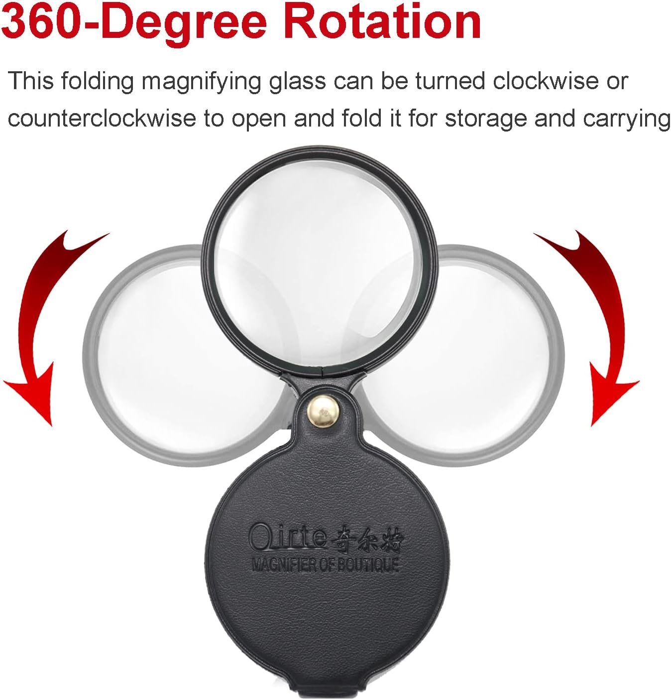 10X Small Pocket Magnifier Glass, Mini Folding Magnifying Lenses with Rotating Protective Leather Sheath for Seniors Reading, Inspection, Kids for
