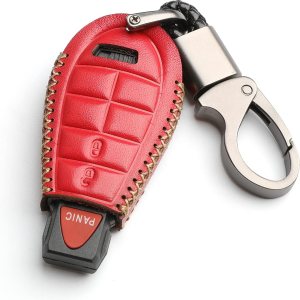 WFMJ Cuero para Dodge Ram Charger Durango Grand Caravan Journey Challenger Remoto 3 Botones Funda Funda Llavero Cadena Fob (Rojo) WFMJ Cuero para Dodge Ram Charger Durango Grand Caravan Journey Challenger Remoto 3 Botones Funda Funda Llavero Cadena Fob (Rojo)