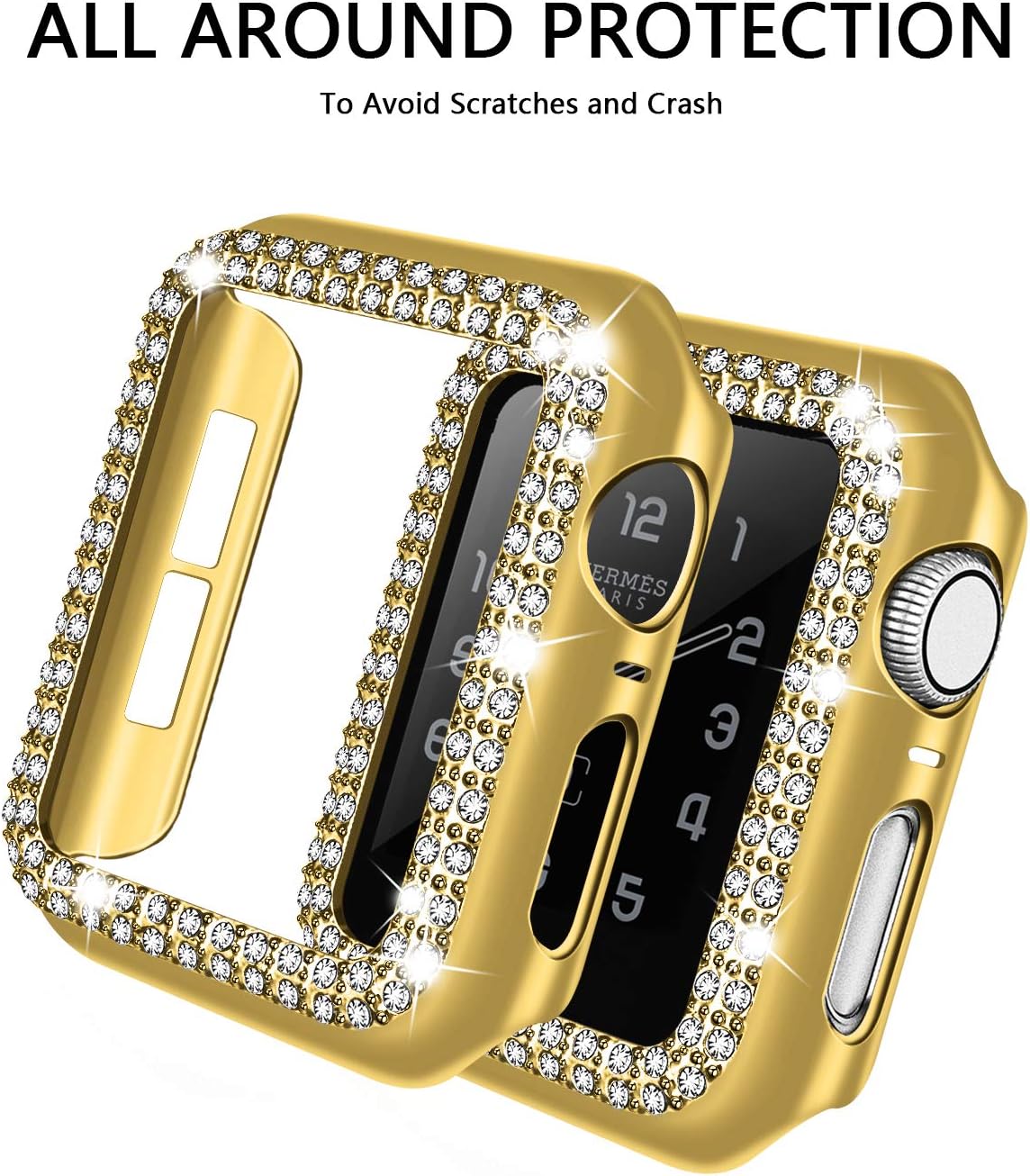 adepoy – Carcasa para Apple Watch con protector de pantalla y cristales brillantes, protección completa para iWatch Series 654321 SE