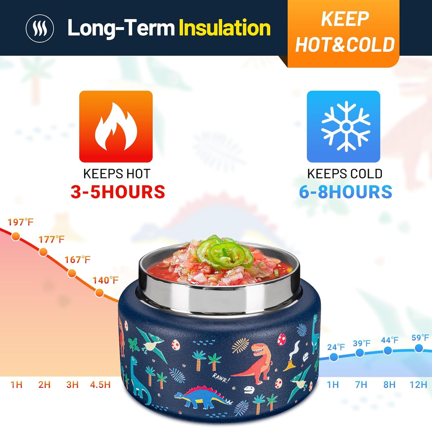 Charcy Termo de 8 onzas para niños de comida caliente, termo de sopa de boca ancha a prueba de fugas, tarro de comida aislado para 4 horas calientes
