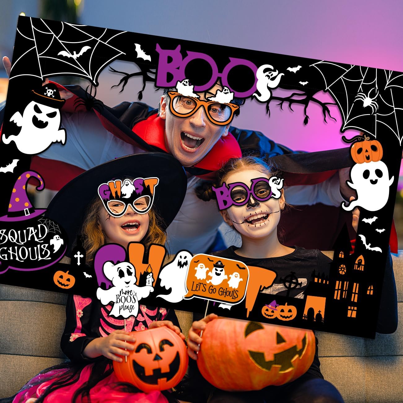 Marco de accesorios para cabina de fotos de fiesta de Halloween, kit de decoración de fotografía de Halloween, incluye marco de fotos de fantasma de