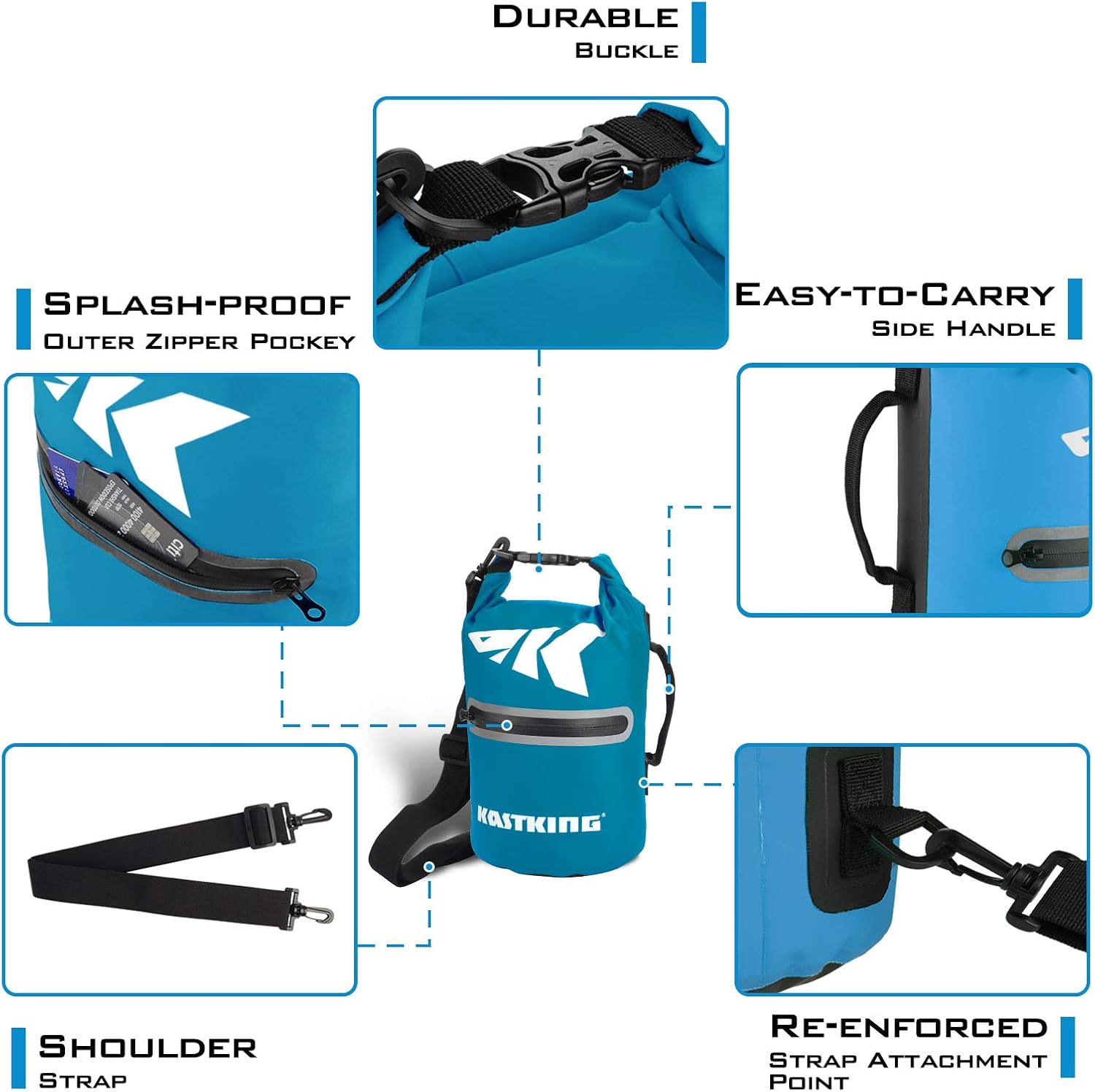 KastKing Cyclone Seal – Bolsa seca 100% impermeable con funda para teléfono, bolsillo frontal con cremallera, perfecta para playa, pesca, kayak,
