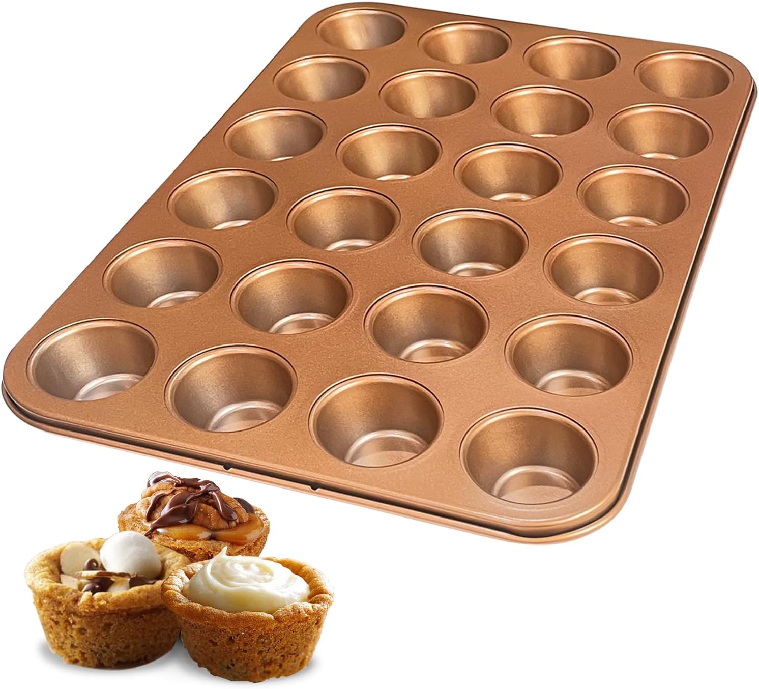 RavisingRidge Molde para magdalenas antiadherente para hornear, mini molde profesional ultrathick para 24 tazas, bandeja de lata dorada para
