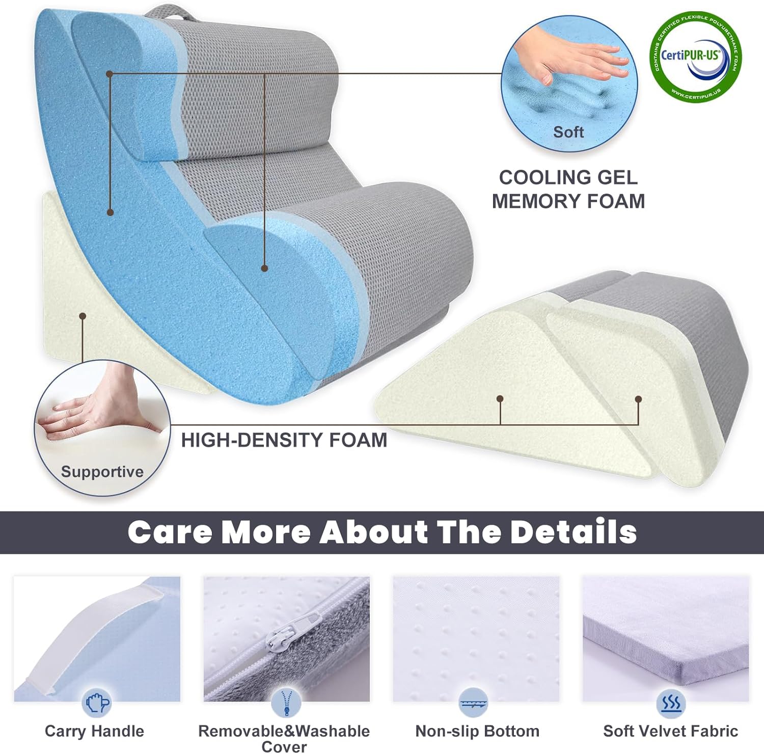 BDEUS Juego de 6 almohadas ortopédicas extra anchas de espuma viscoelástica de 25 pulgadas para dormir después de la cirugía, alivio del dolor,