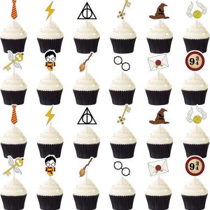 Decoración mágica para tartas de Harry para alfarero, mago escolar de mago escolar, decoración de cupcakes (48 unidades) Decoración mágica para tartas de Harry para alfarero, mago escolar de mago escolar, decoración de cupcakes (48 unidades)