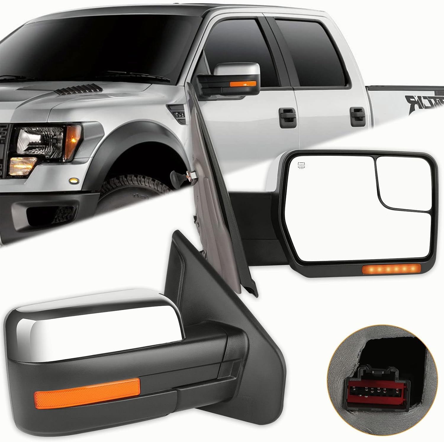 Espejos de remolque de control de potencia compatibles con Ford 2004-2014 para Ford F150 Espejo lateral de camión con función de descongelación
