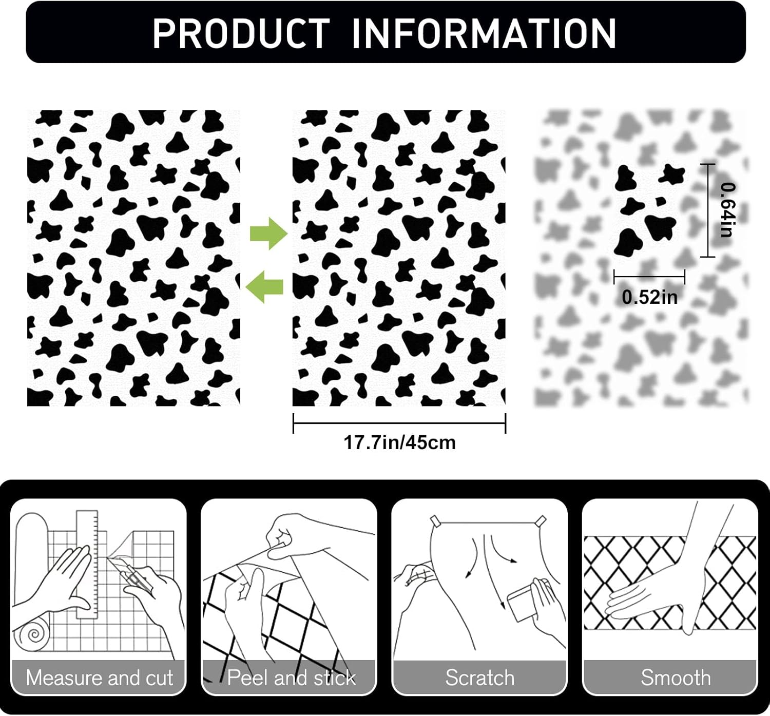 Papel de contacto con manchas blancas y negras, papel tapiz autoadhesivo de 17.7 x 1200 pulgadas, papel tapiz autoadhesivo de vinilo blanco y negro,