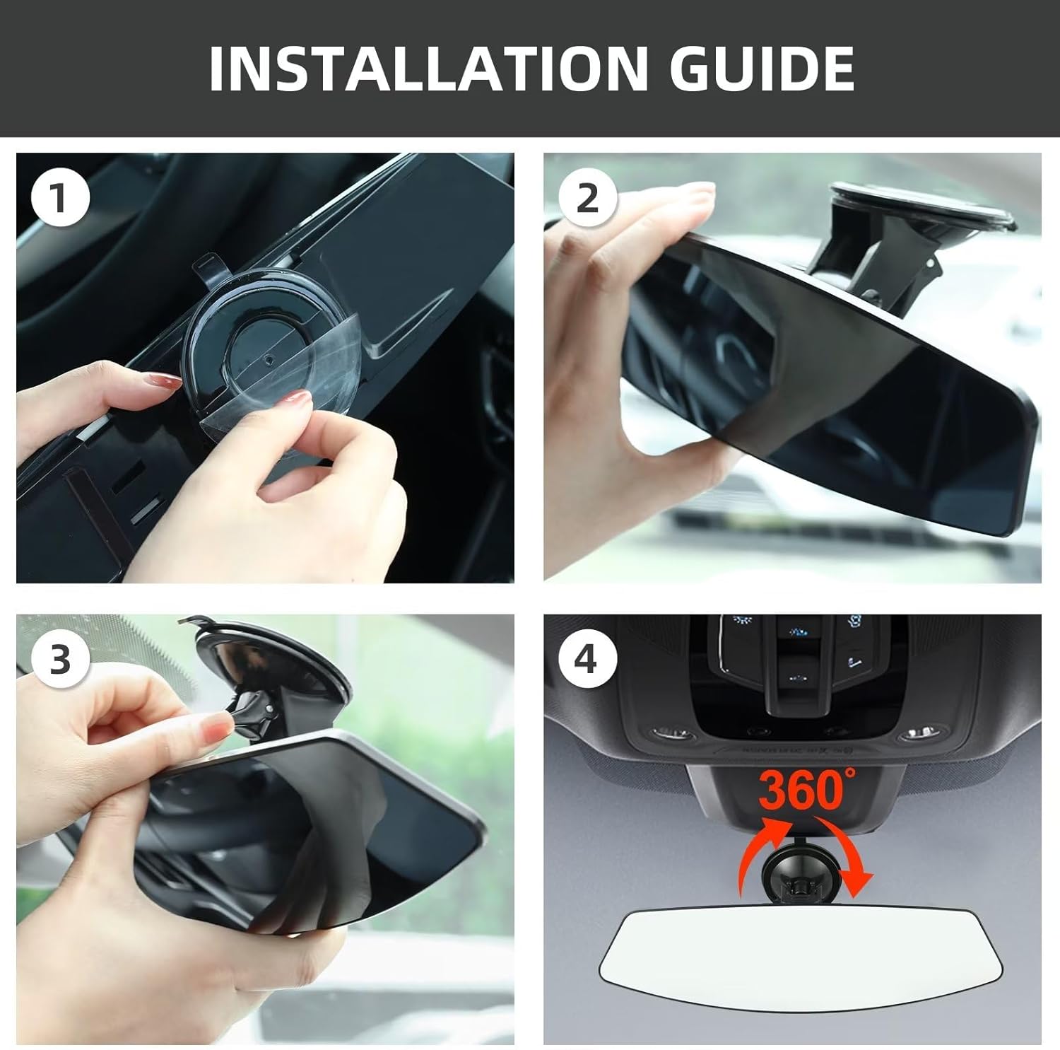 Espejo retrovisor para automóvil con ventosa ajustable, gran angular que reduce los puntos ciegos, 12.6 pulgadas, HD, universal, panorámico,
